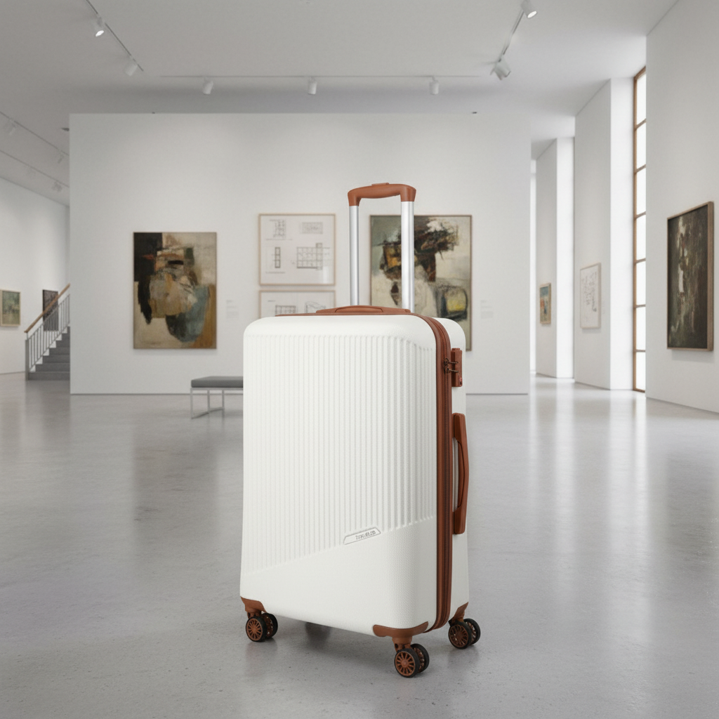 Travelite Bali Reisekoffer M Trolley 67cm 4 Rad Rollen TSA Hartschale weiß cognac