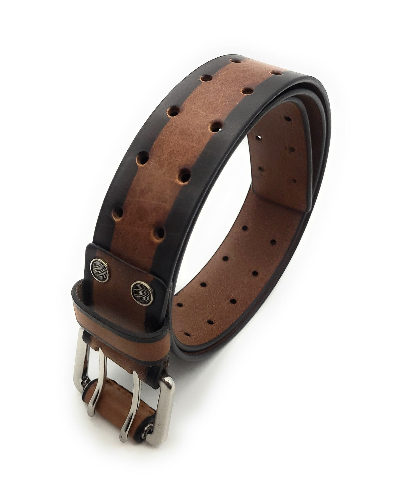 Büffelvollleder Gürtel 42mm – Doppeldornschließe, Cognac Bicolor, kürzbar