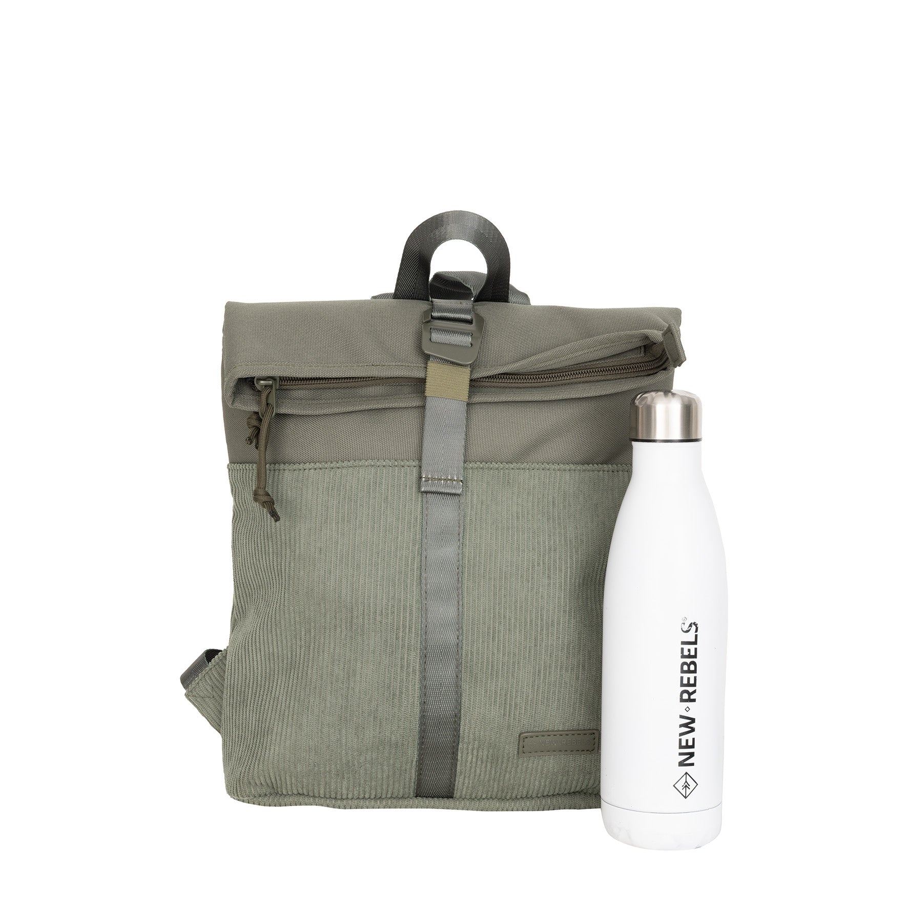 New Rebels Ribbi Roll Up Rolltop City Rucksack Los Angeles Kordoptik grün