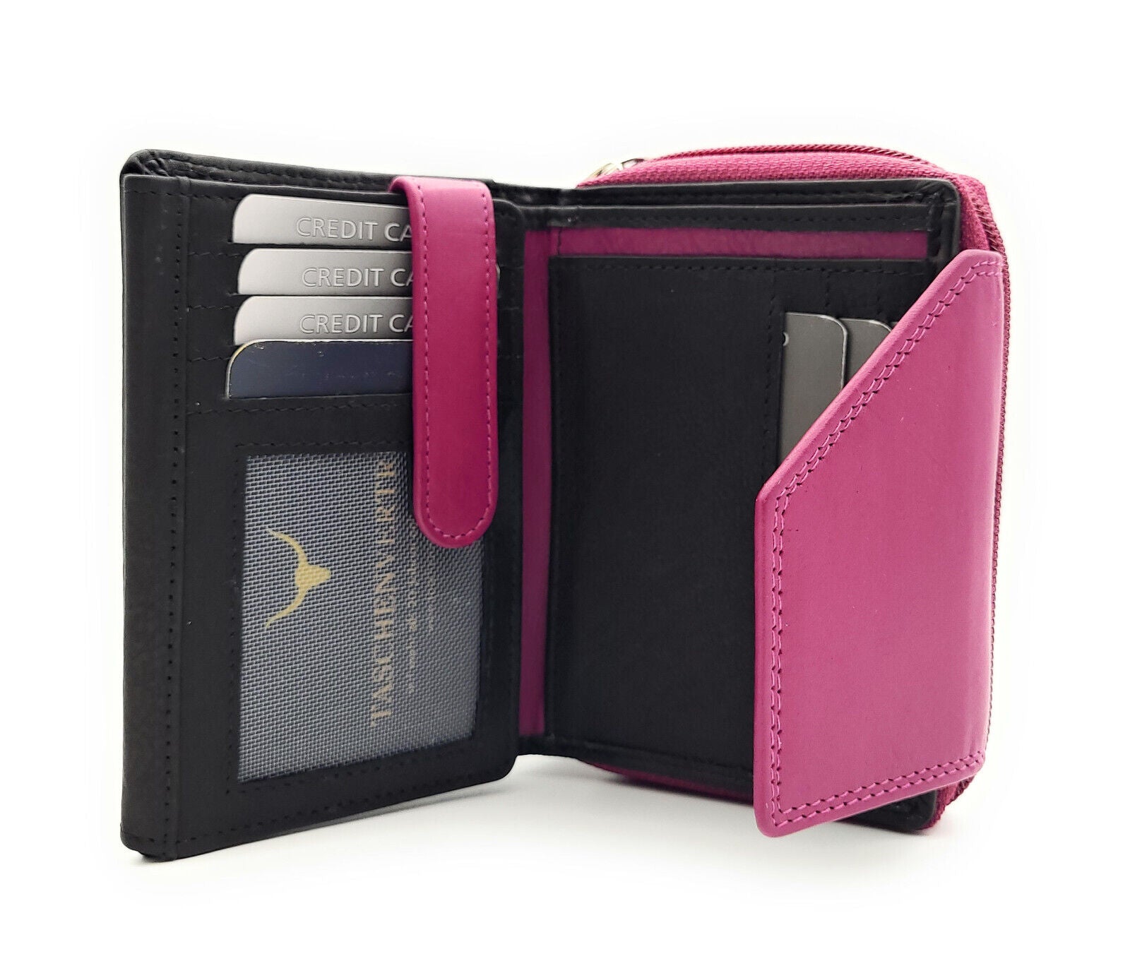 Jockey Club echt Leder Damen Geldbörse Portemonnaie Geldbeutel viele Fächer RFID Schutz schwarz pink berry