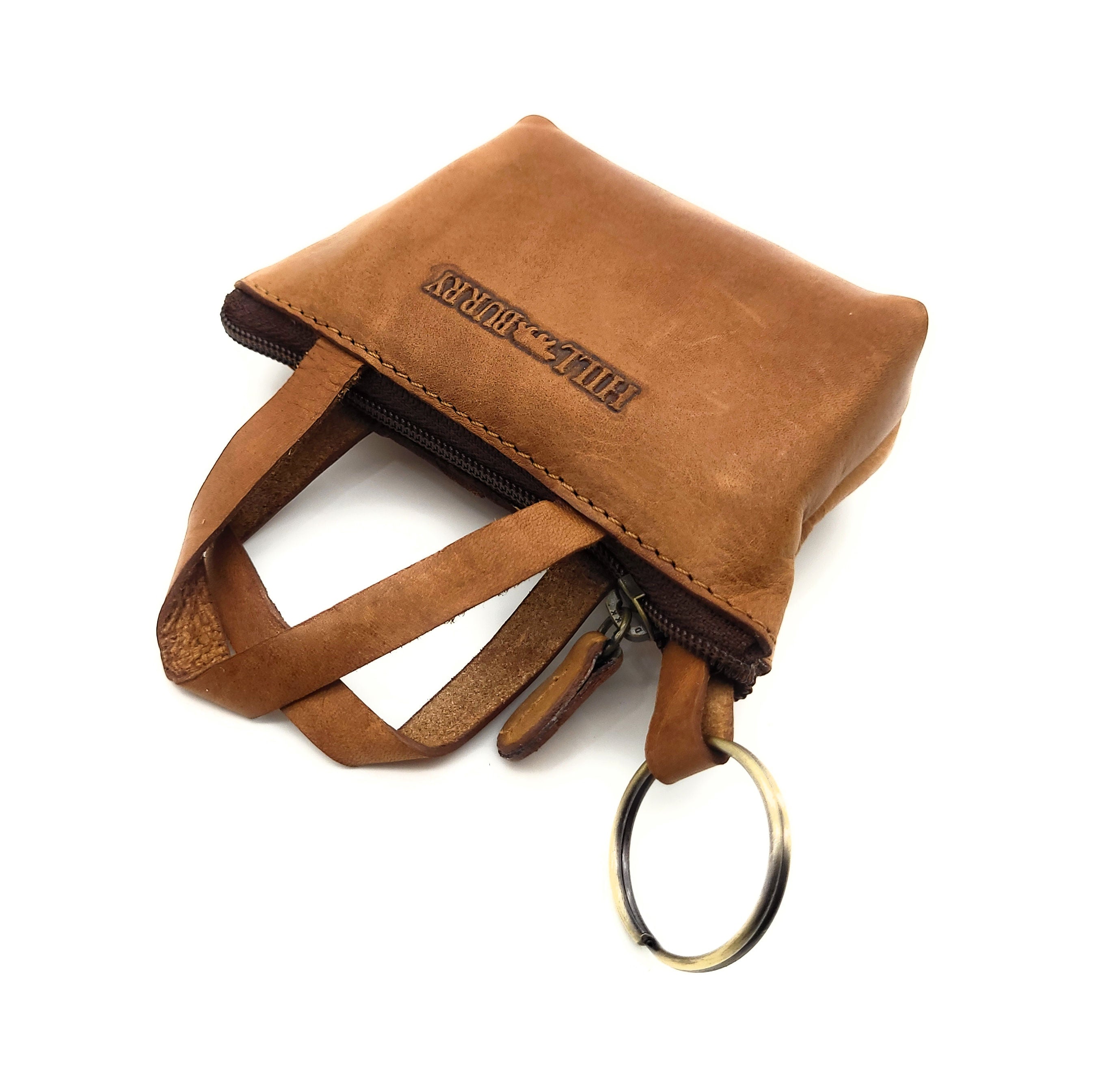 Hill Burry Schlüsseletui Leder Damen Braun - Mini Täschchen Reißverschluss