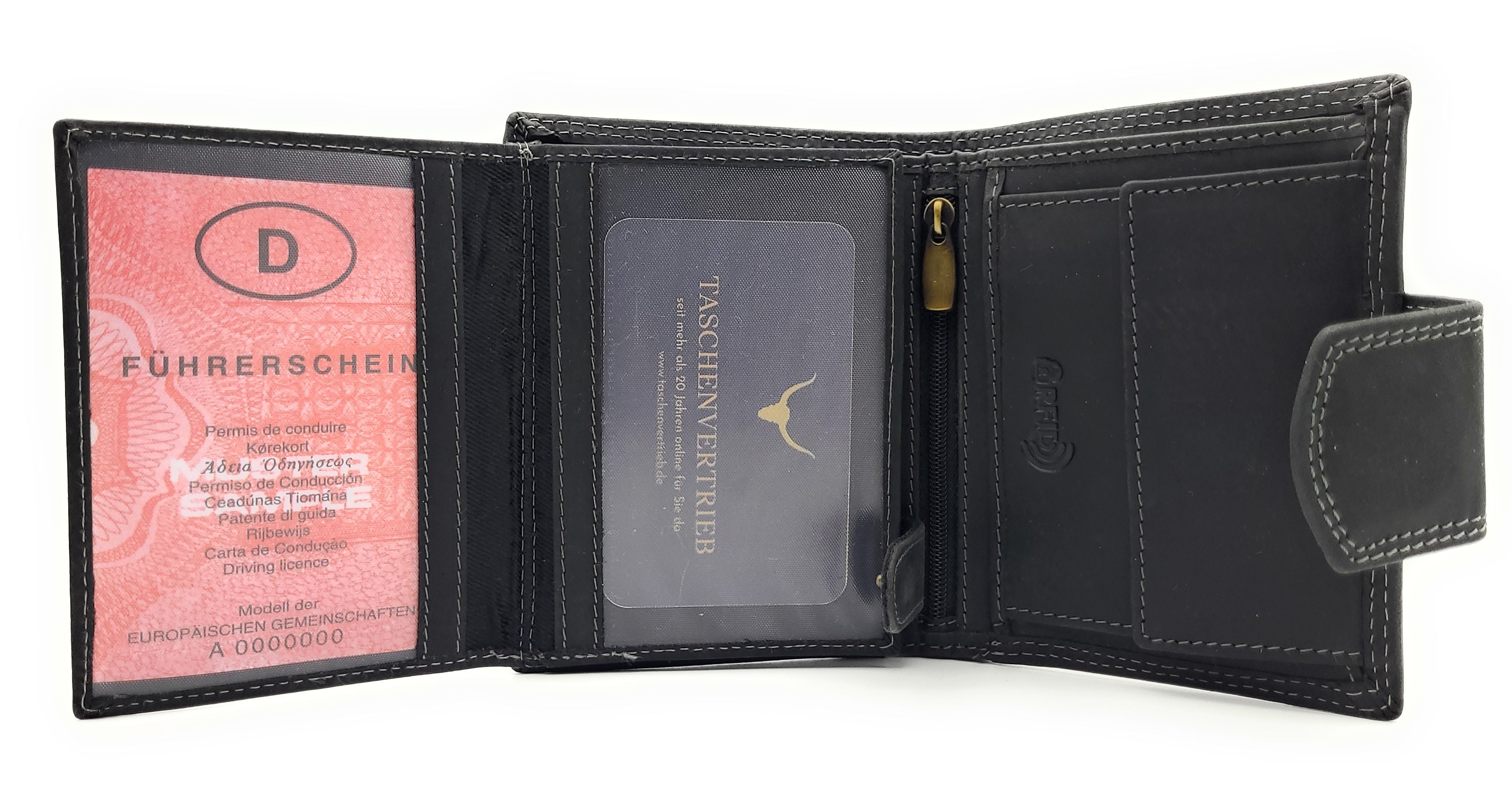 Jockey Club Büffel Voll-Leder Geldbörse mit RFID-Schutz & Außenriegel – Schwarzes Portemonnaie mit 10 Kartenfächern