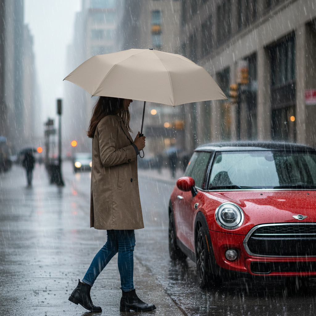 Knirps MINI duomatic Taschenschirm – kompakt, leicht, windstabil & ideal für MINI-Fahrer melting desert beige