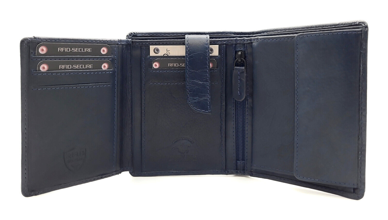Jockey Club klassische echt Leder Geldbörse Portemonnaie mit RFID Schutz gewachstes Rindleder navy blau