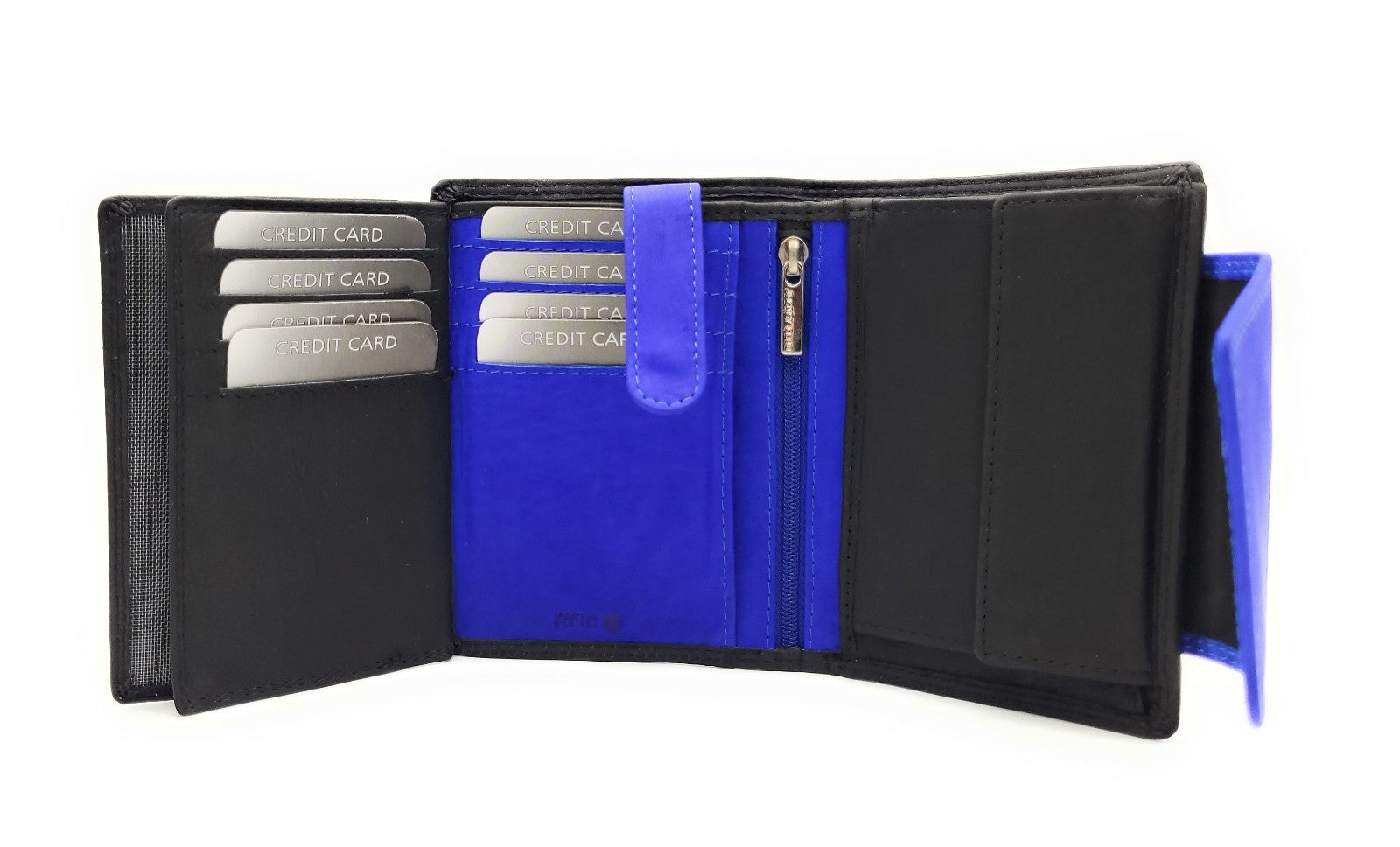 Jockey Club hochwertige Damen Geldbörse aus Echtleder mit RFID Schutz & Diagonalriegel – Handgefertigte Lederbörse mit vielen Fächern schwarz royalblau