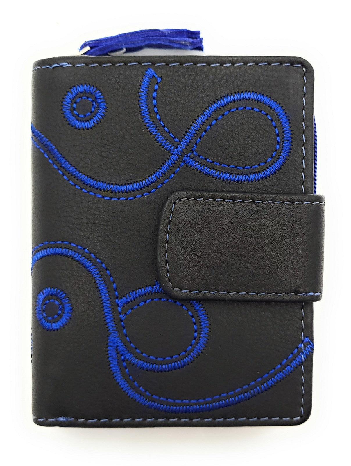 Jockey Club Damen Geldbörse Loop RFID Schutz - Echt Leder Klein Schwarz Royalblau