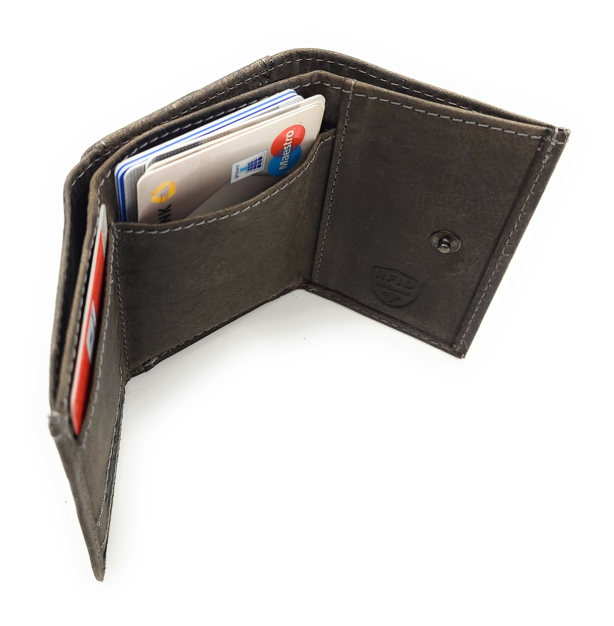 Jockey Club Mini Geldbörse aus Hunterleder | RFID-Schutz & Vintage Design grau