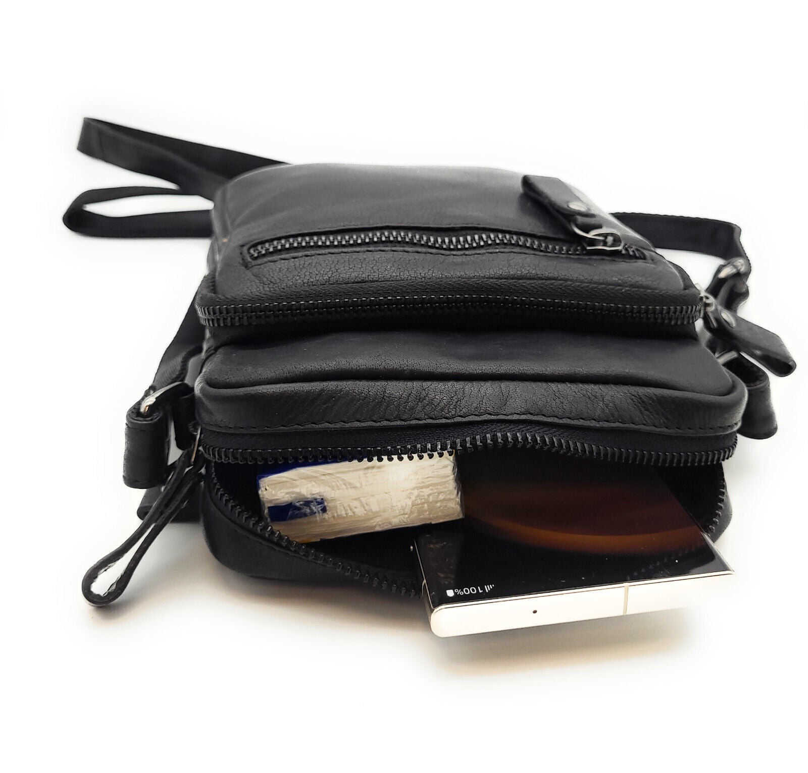 Leatherfox echt Leder Herren Schultertasche Umhängetasche Crossbag Handtasche schwarz