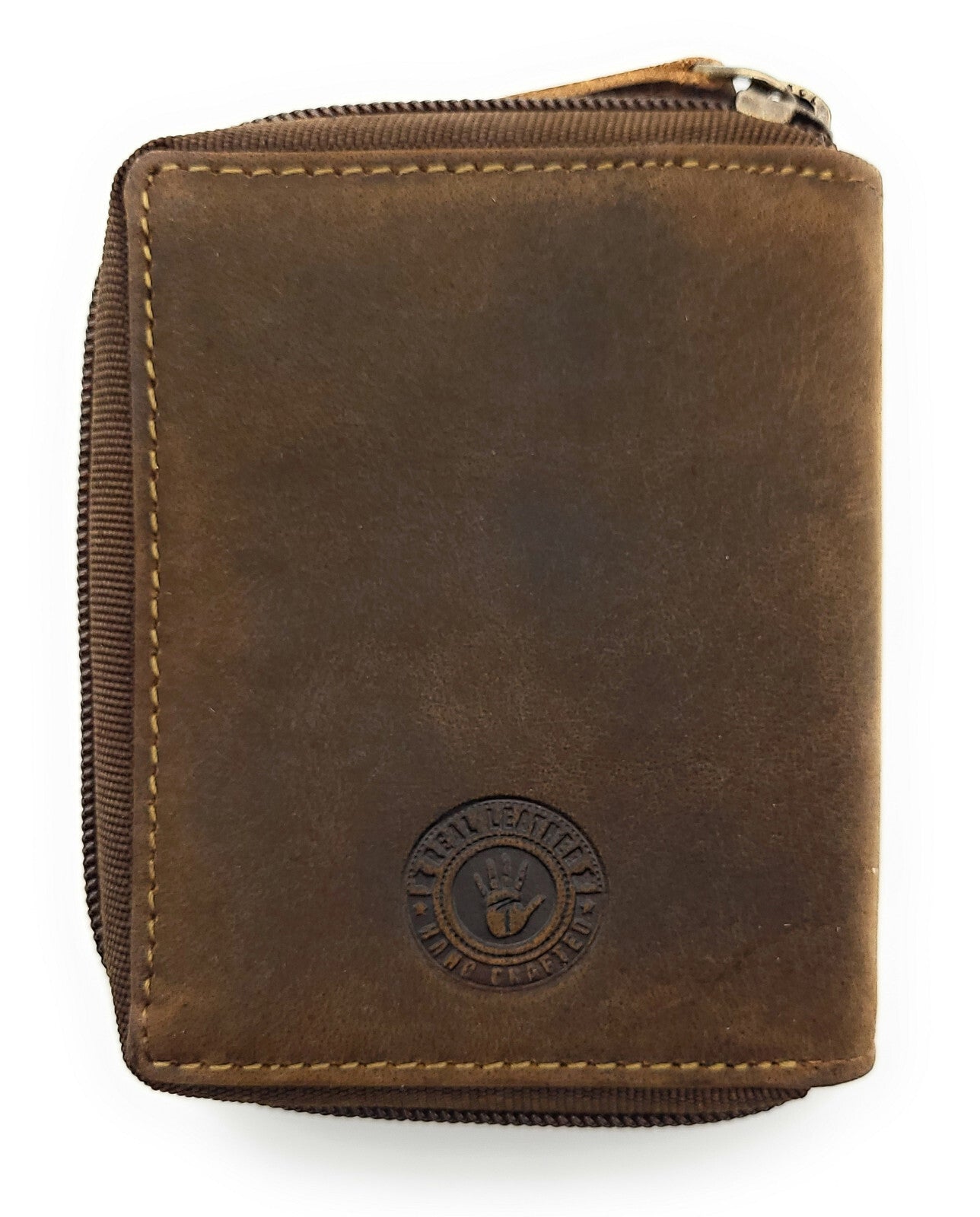 Jockey Club Geldbörse aus Hunterleder mit Katzenprägung – RFID Schutz, kompaktes Portemonnaie mit Reißverschluss-Münzfach & Außenriegel