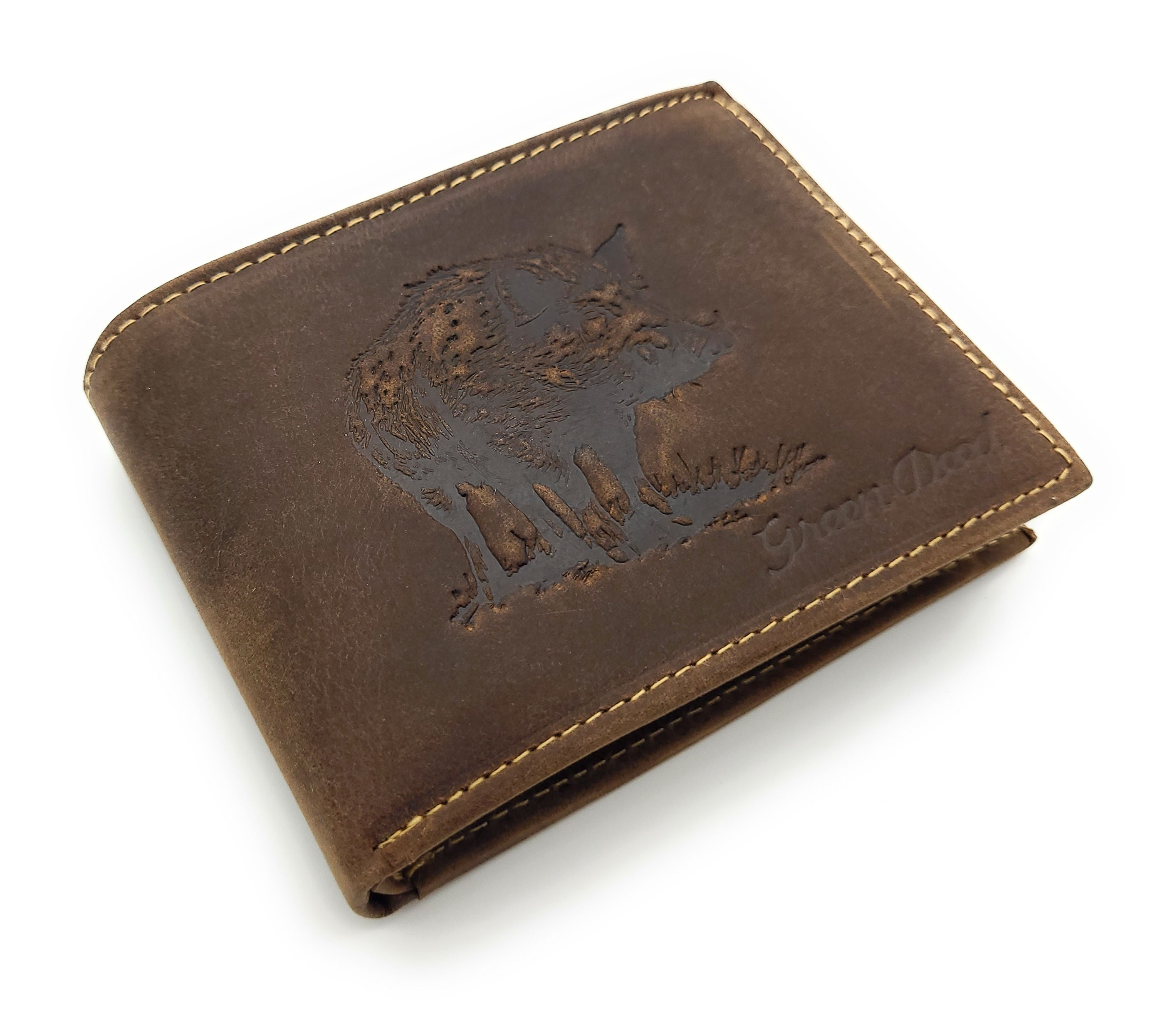 Green Deed kompakte Geldbörse aus Hunterleder – Wildschwein Motiv, dunkelbraun, RFID-Schutz & Geschenkbox