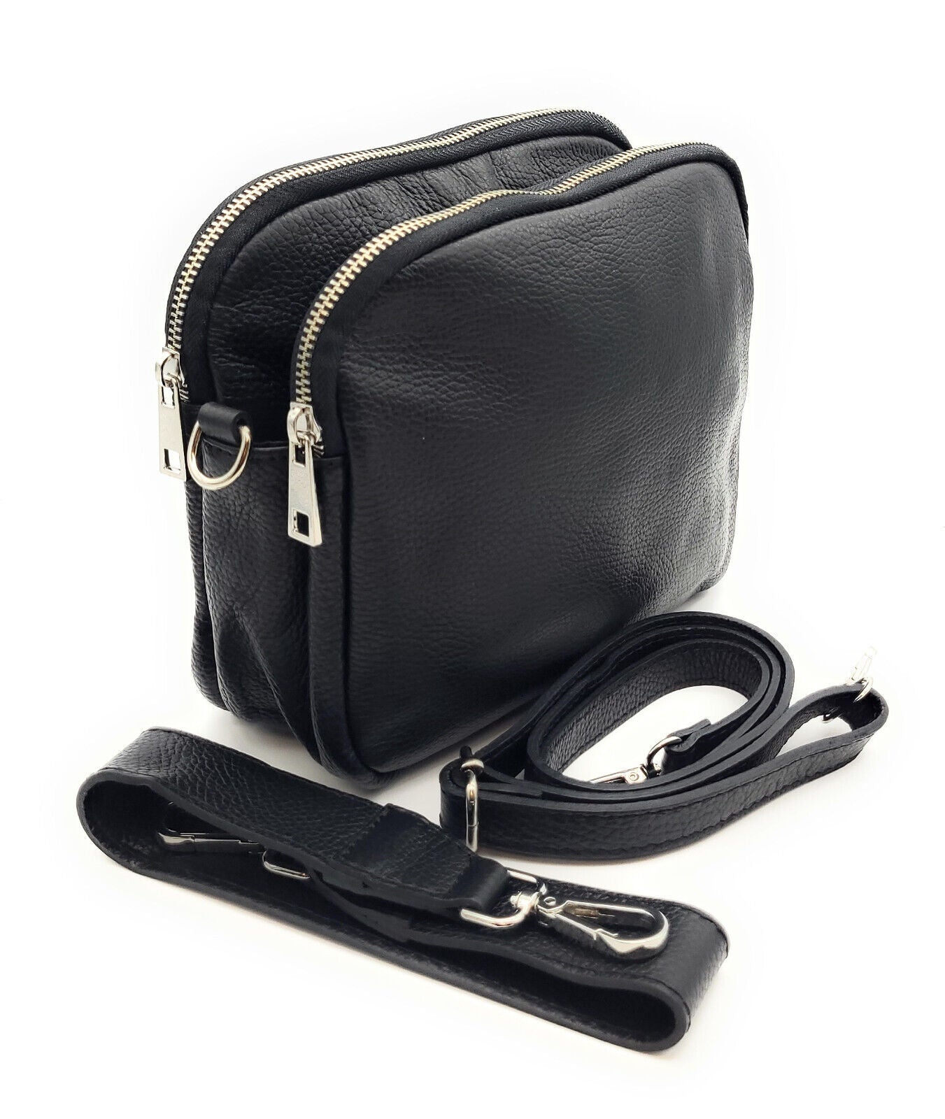 Elegante schwarze Echtleder-Handtasche für Damen – Made in Italy | Kleine Umhängetasche mit Schultergurt & Tragehenkel – zeitloses Design & hochwertige Verarbeitung