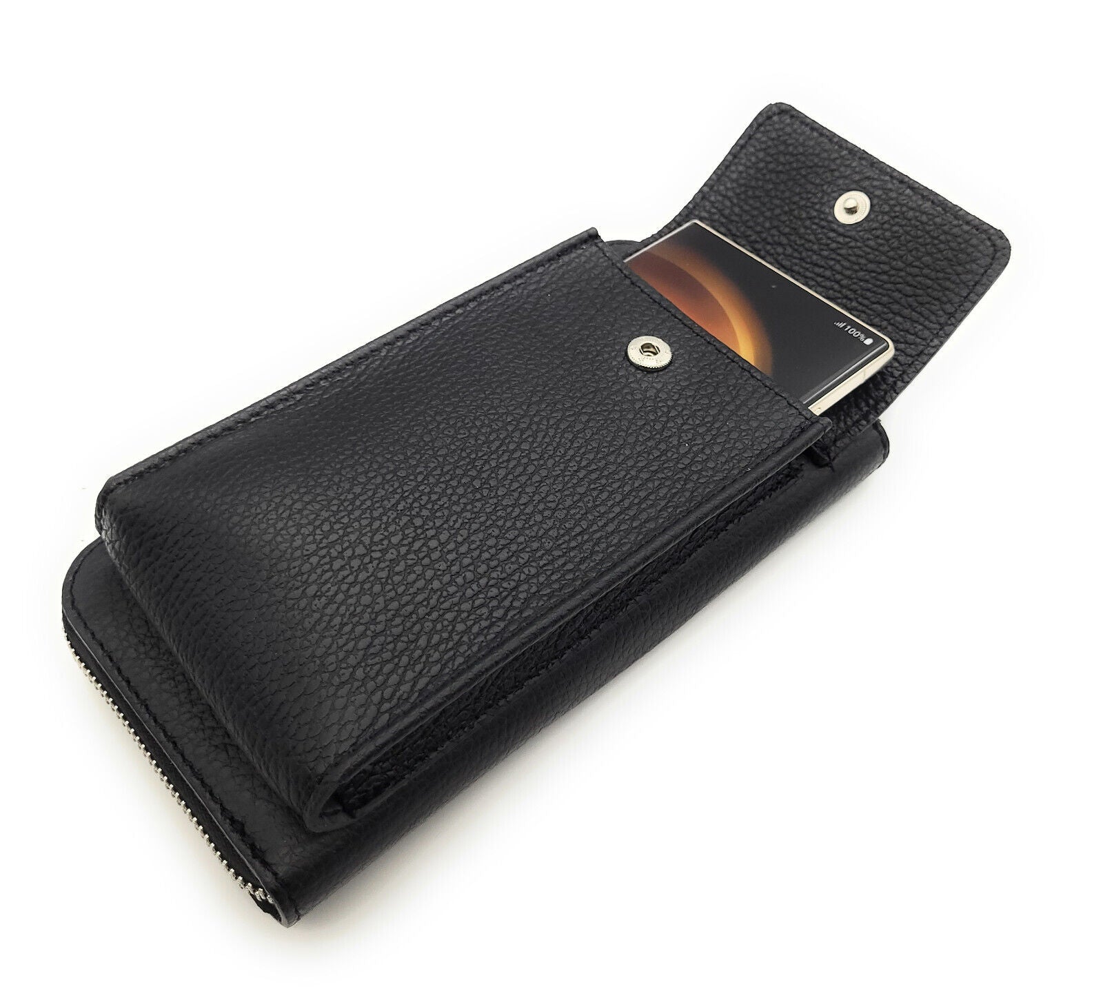 echt Leder Handytasche Smartphonetasche Geldbörse Umhängetasche made in Italy schwarz