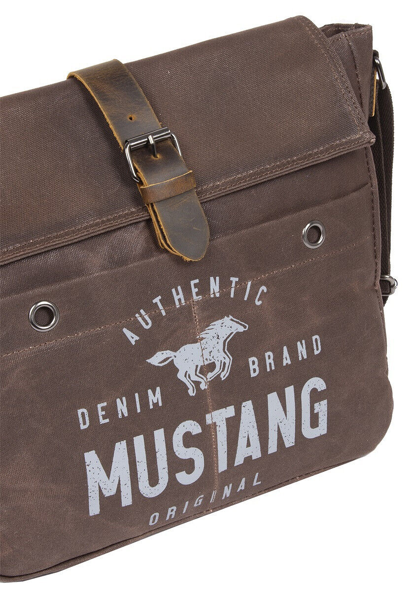 Mustang Houston Messenger Bag Handtasche aus heavy waxed Canvas und echtem Leder Laptopfach