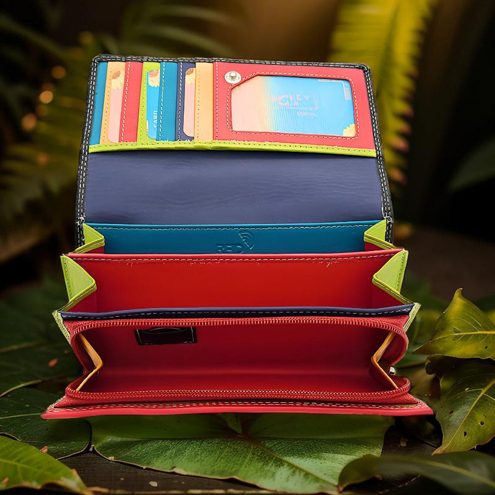 Jockey Club echt Leder Damen Geldbörse Portemonnaie Geldbeutel Nappaleder Rio schwarz / bunt