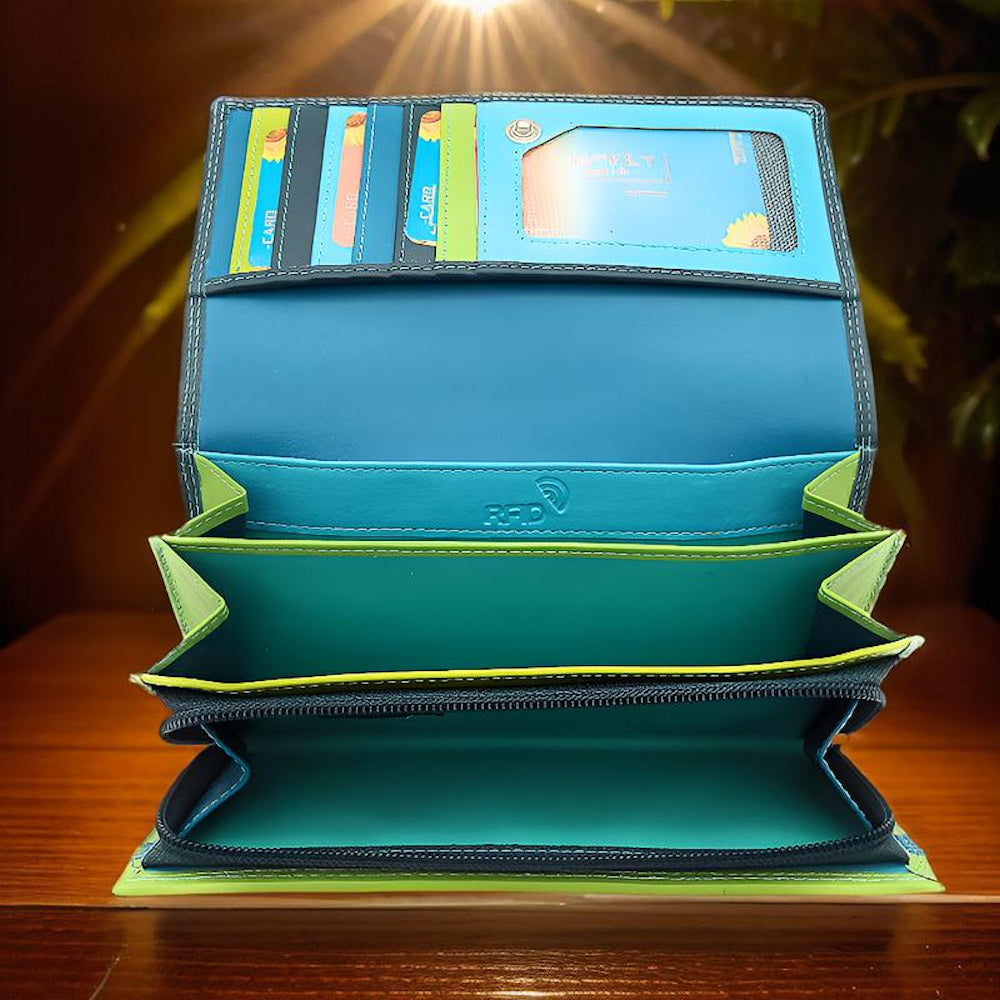 Jockey Club echt Leder Damen Geldbörse Portemonnaie Geldbeutel Nappaleder Rio petrol / bunt