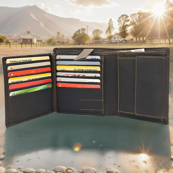 Jockey Club echt Vollrind-Leder Geldbörse Portemonnaie Geldbeutel 18 Kartenfächer mit RFID Schutz