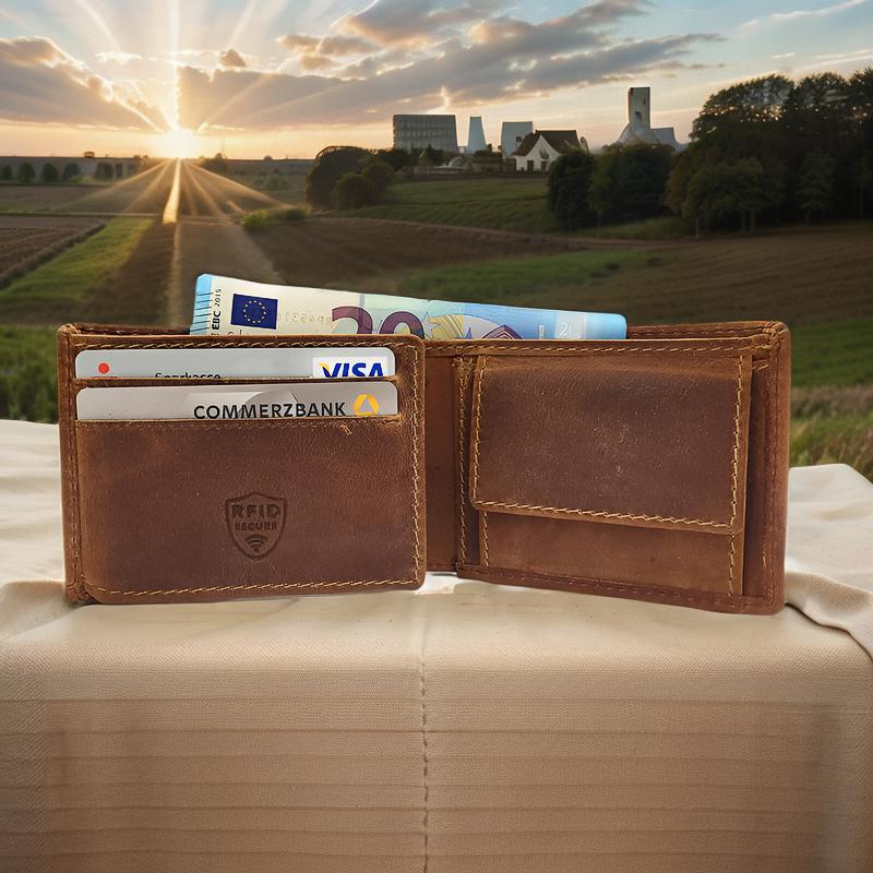 Jockey Club Mini Leder Geldbörse Vintagebraun – Handgefertigt mit RFID-Schutz im rustikalen Design