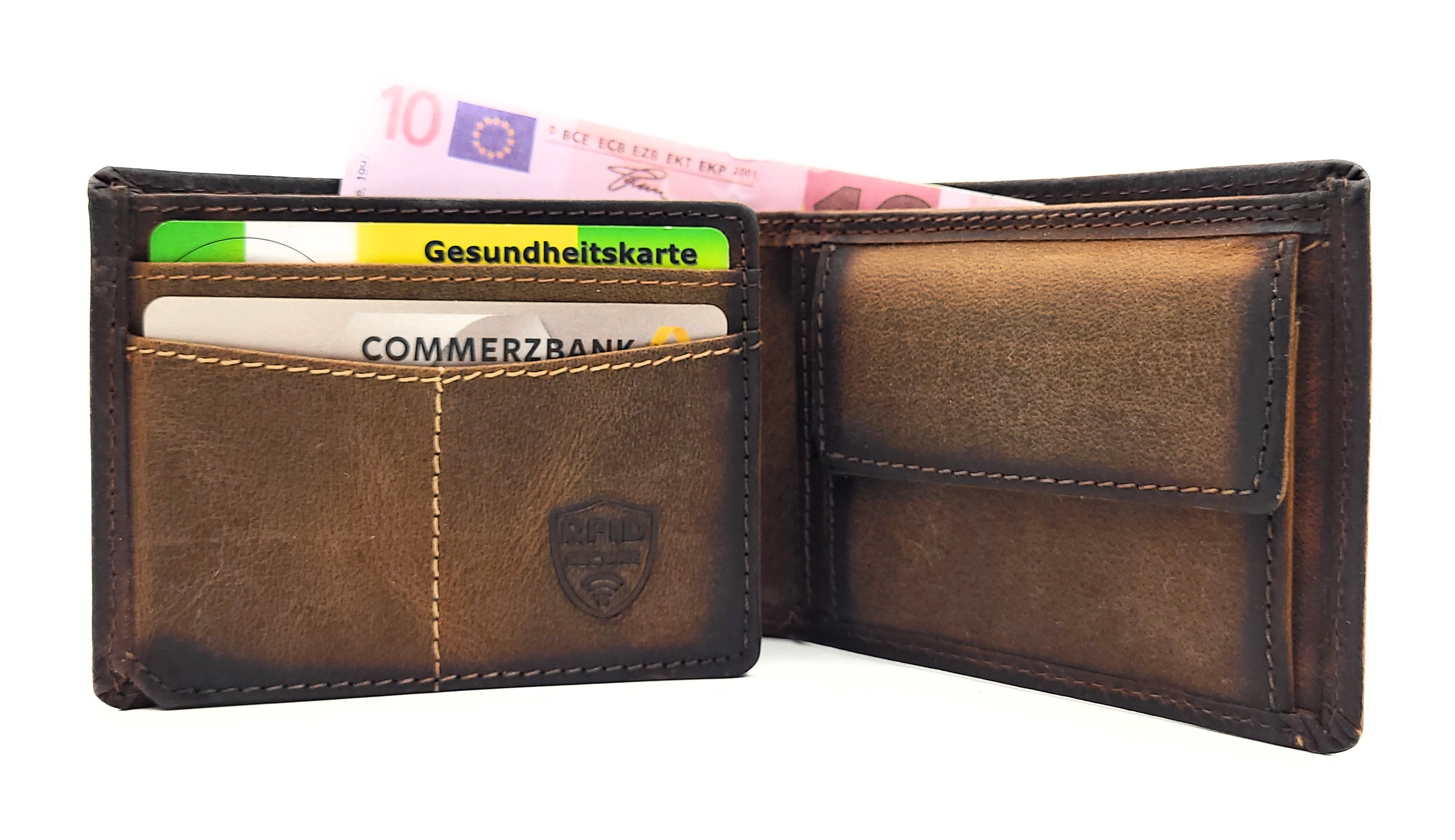 Jockey Club Mini Leder Geldbörse Vintagebraun – Handgefertigt mit RFID-Schutz im rustikalen Design