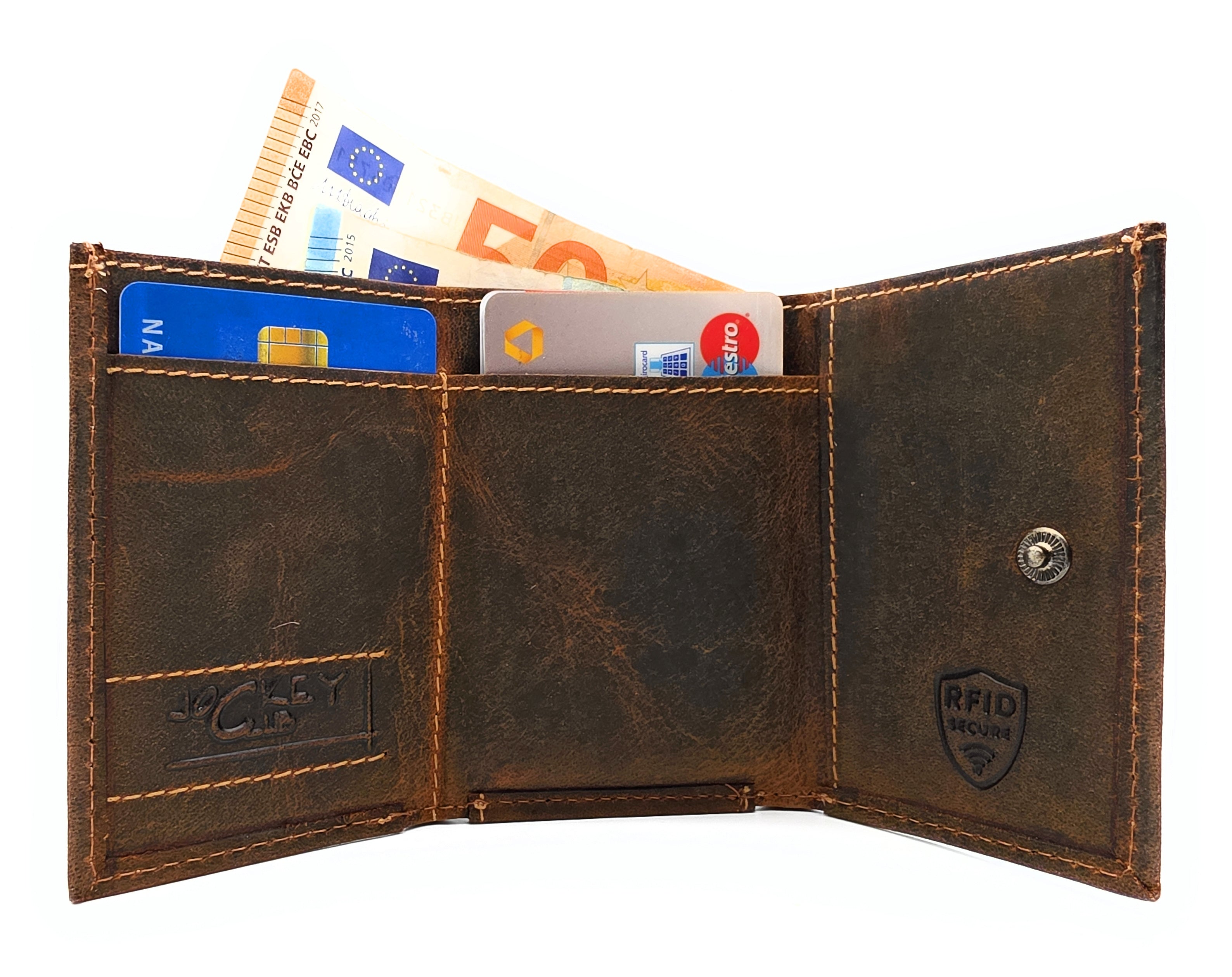 Jockey Club Mini Geldbörse aus Hunterleder | RFID-Schutz & Vintage Design cognac braun