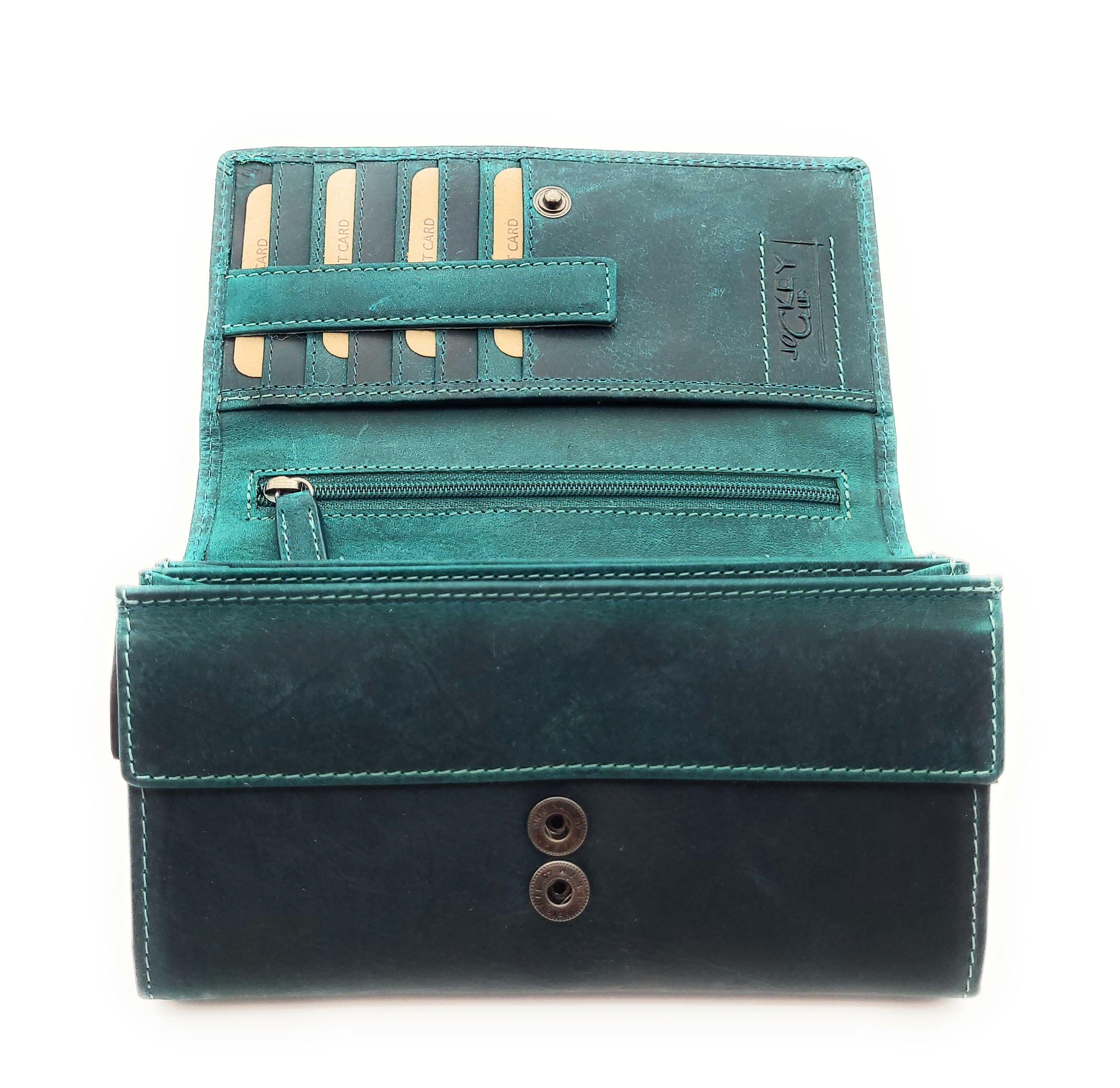 Jockey Club echt Leder Damen Geldbörse lang Hunterleder Jockey Club Toro vintage petrol mit RFID Schutz