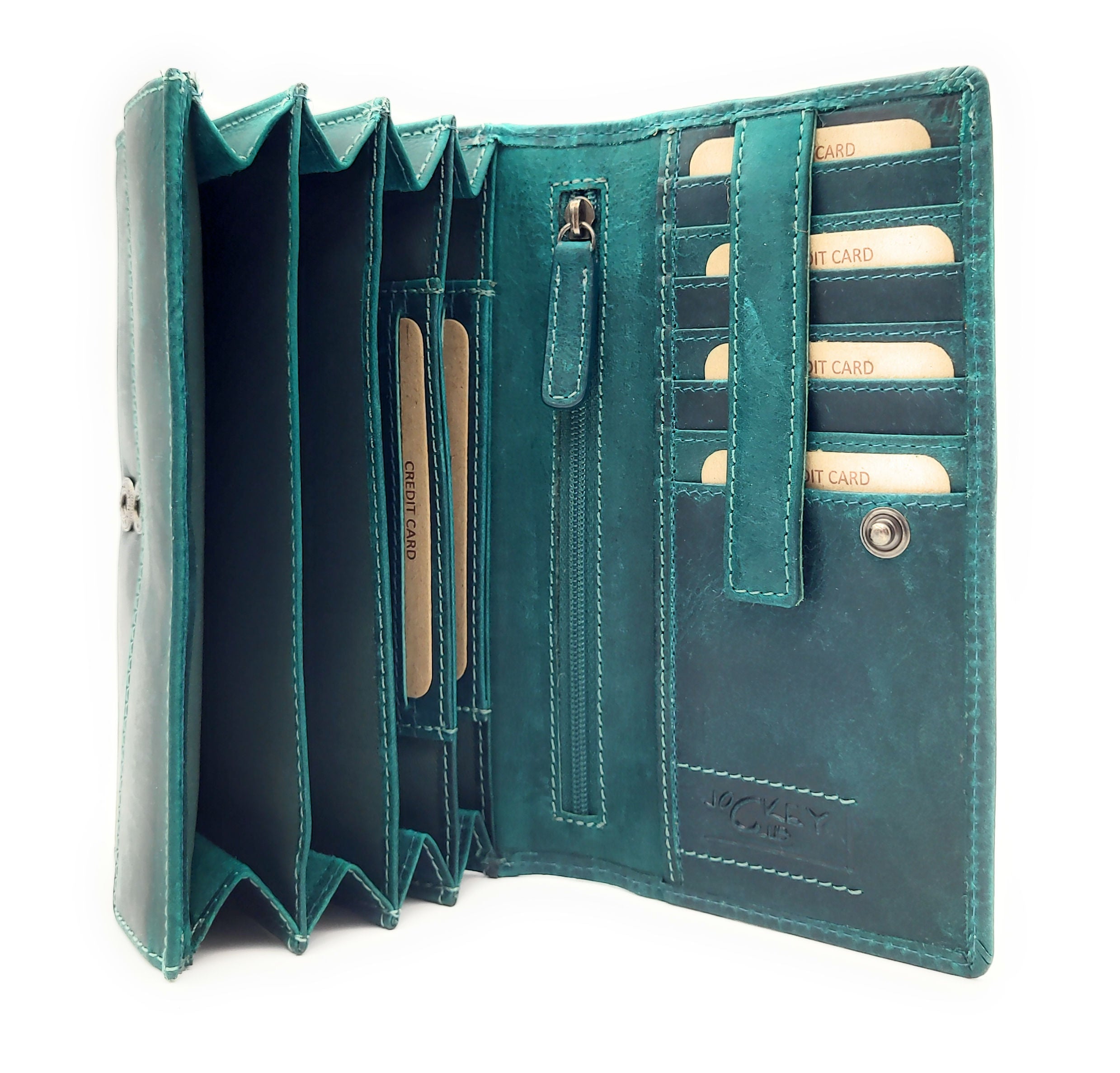Jockey Club echt Leder Damen Geldbörse lang Hunterleder Jockey Club Toro vintage petrol mit RFID Schutz