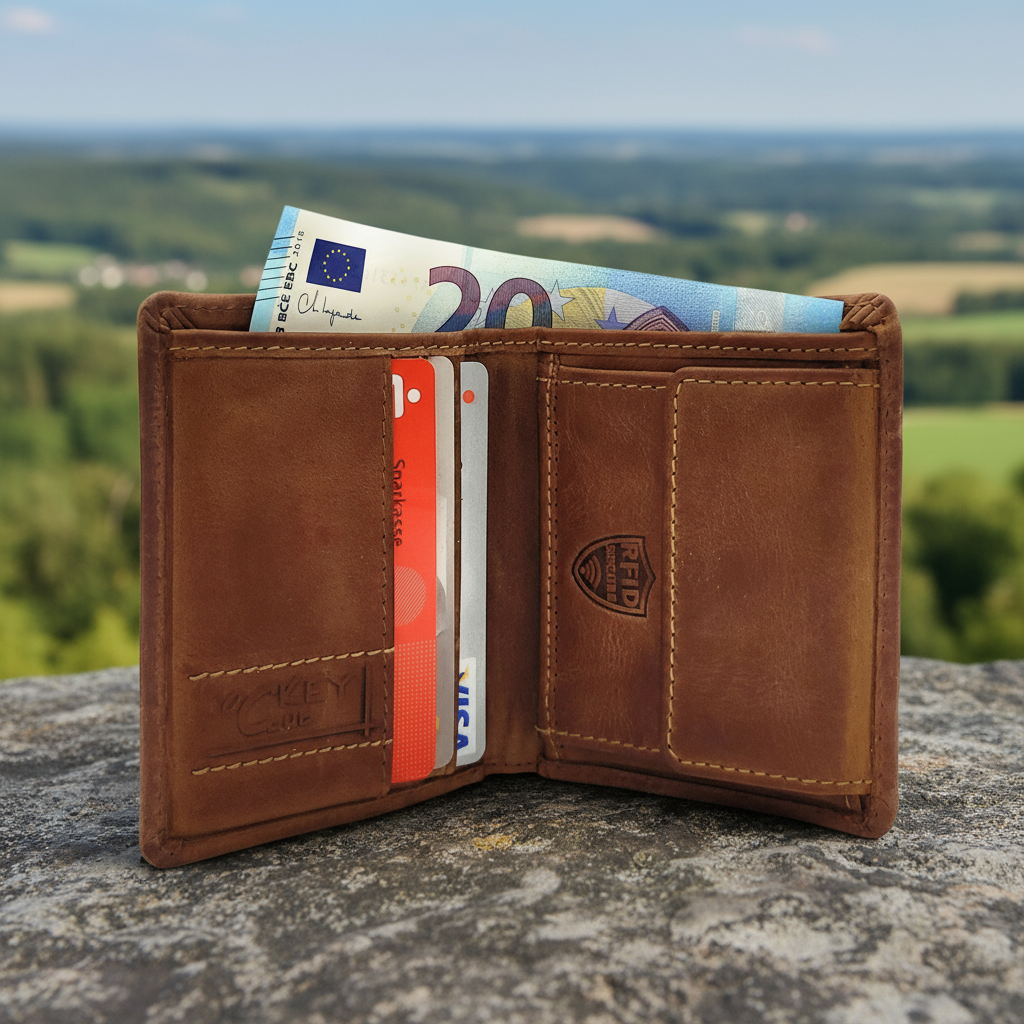 Jockey Club Rustikale Mini Leder Geldbörse Vintage Braun | Echt Hunterleder | Handgefertigt | RFID-Schutz | Kompakte Herrenbörse aus echtem Leder