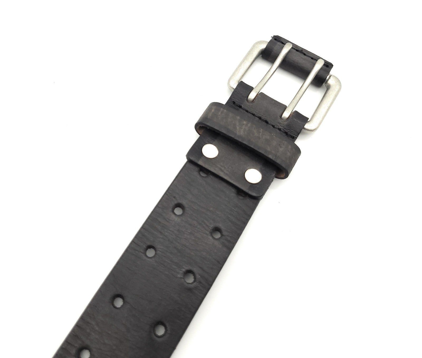 Büffelvollleder Gürtel Unisex 42mm - Doppelte Dornschließe Schwarz-Dunkelgrau Bicolor Vintage kürzbar