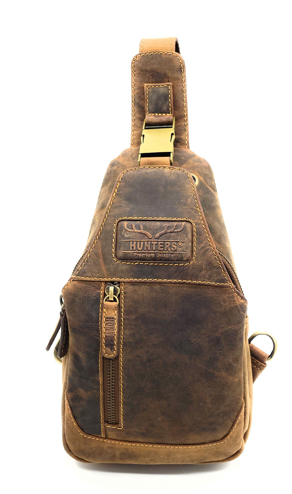Hunters Crossbag Premium Leder Slingbag Damen & Herren - Umhängetasche mit Metall-Verschlüssen