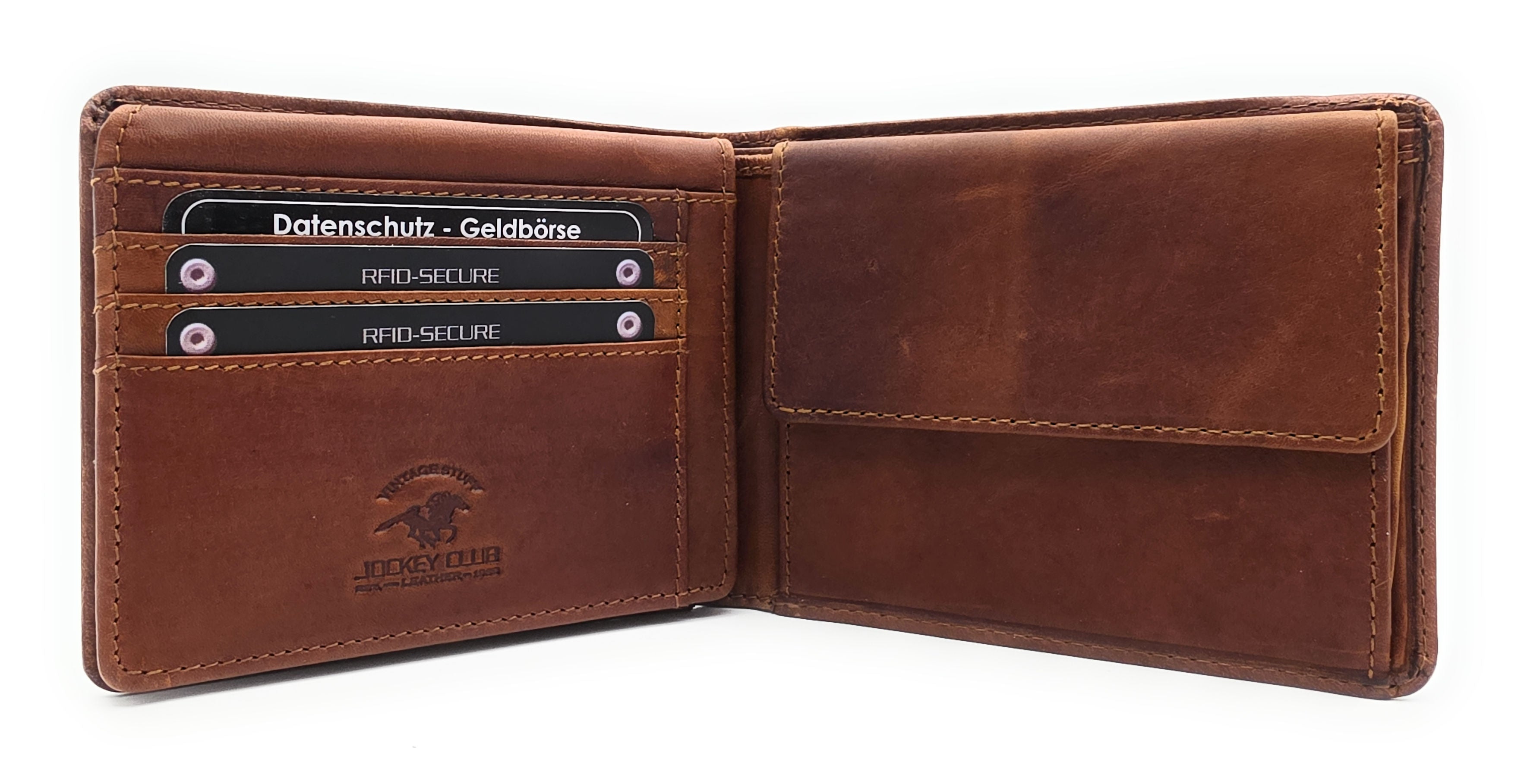 Jockey Club Echt-Leder Geldbörse Herren – Flach, Weich & RFID-Schutz | Cognac