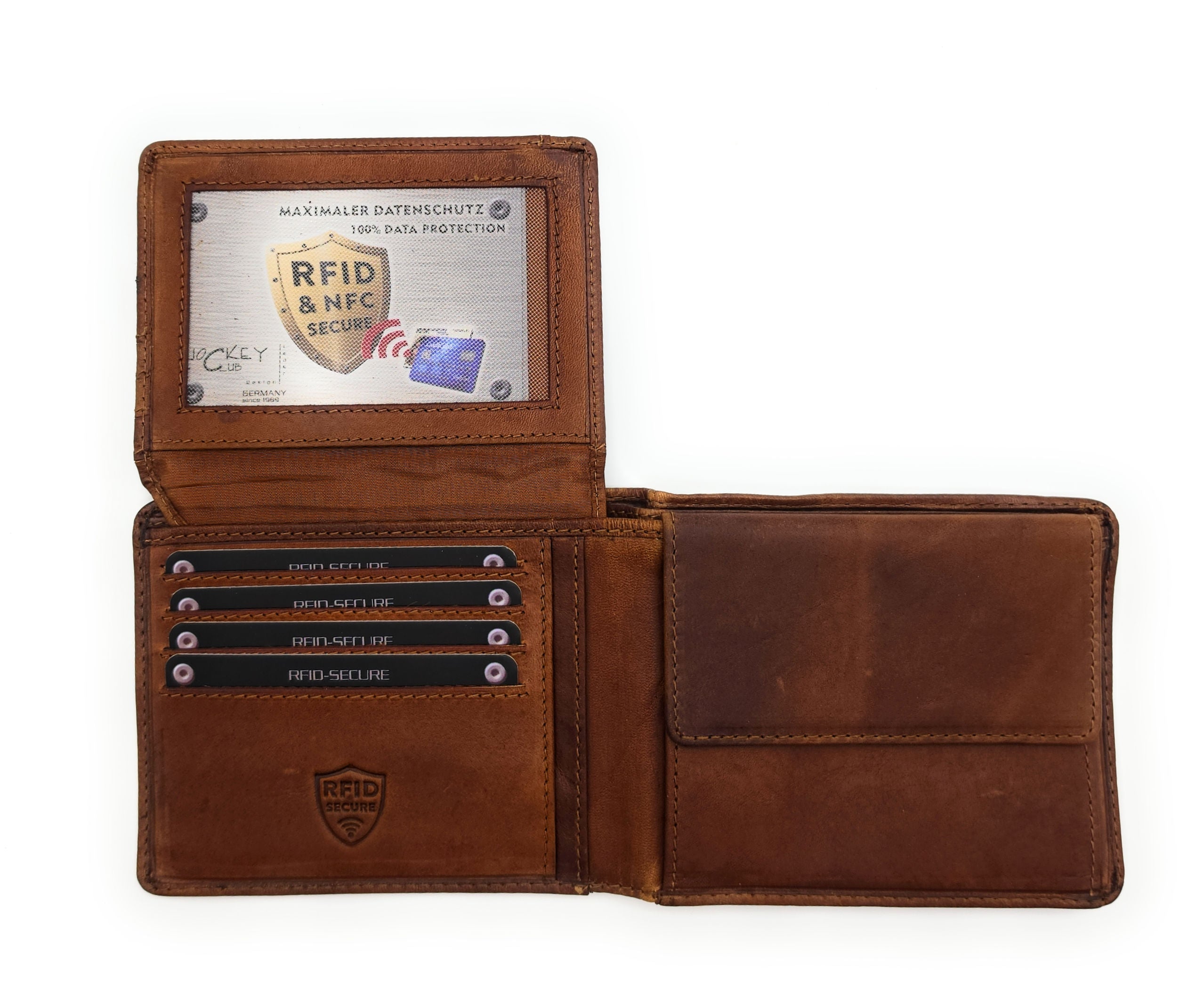 Jockey Club Echt-Leder Geldbörse Herren – Flach, Weich & RFID-Schutz | Cognac