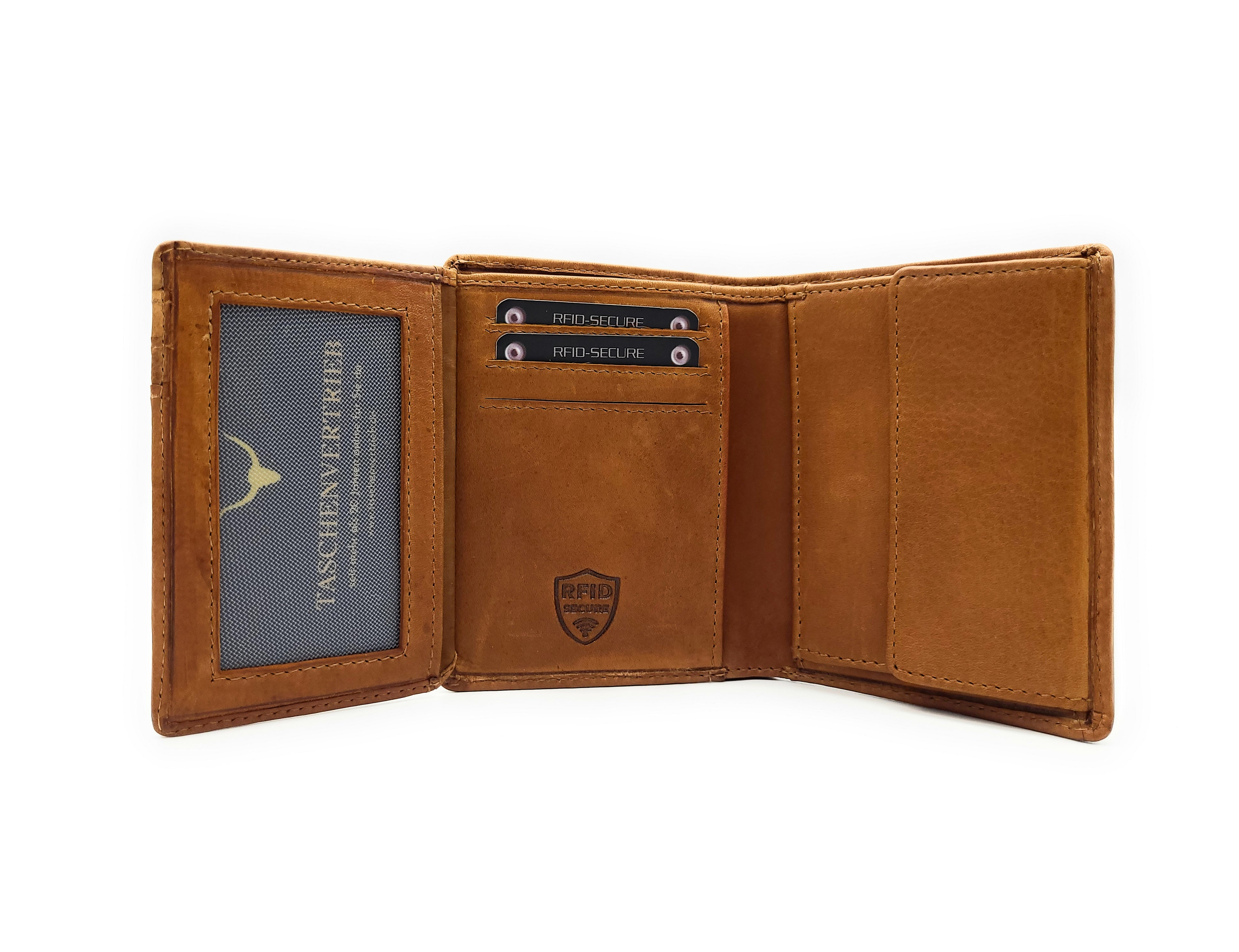 Jockey Club echt Leder Mini Geldbörse Portemonnaie gewachst, RFID Schutz cognac