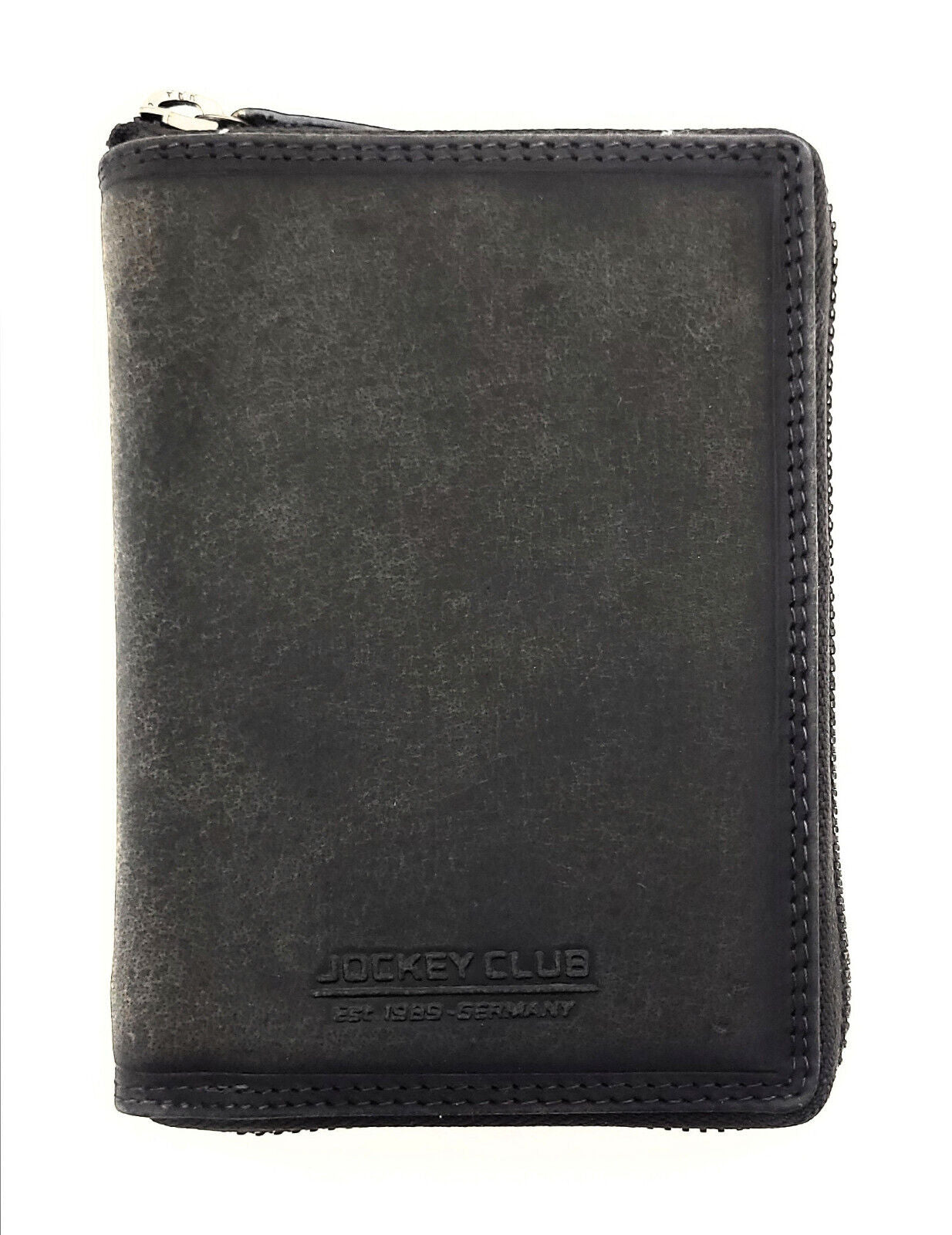 Jockey Club echt Leder Reißverschluss-Geldbörse Portemonnaie mit RFID Schutz grau