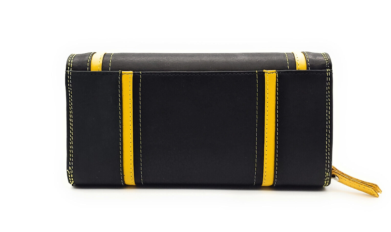 Jockey Club XL echt Leder Damen Geldbörse Portemonnaie 16 Kartenfächer mit RFID Schutz Fach für Smartphones schwarz gelb