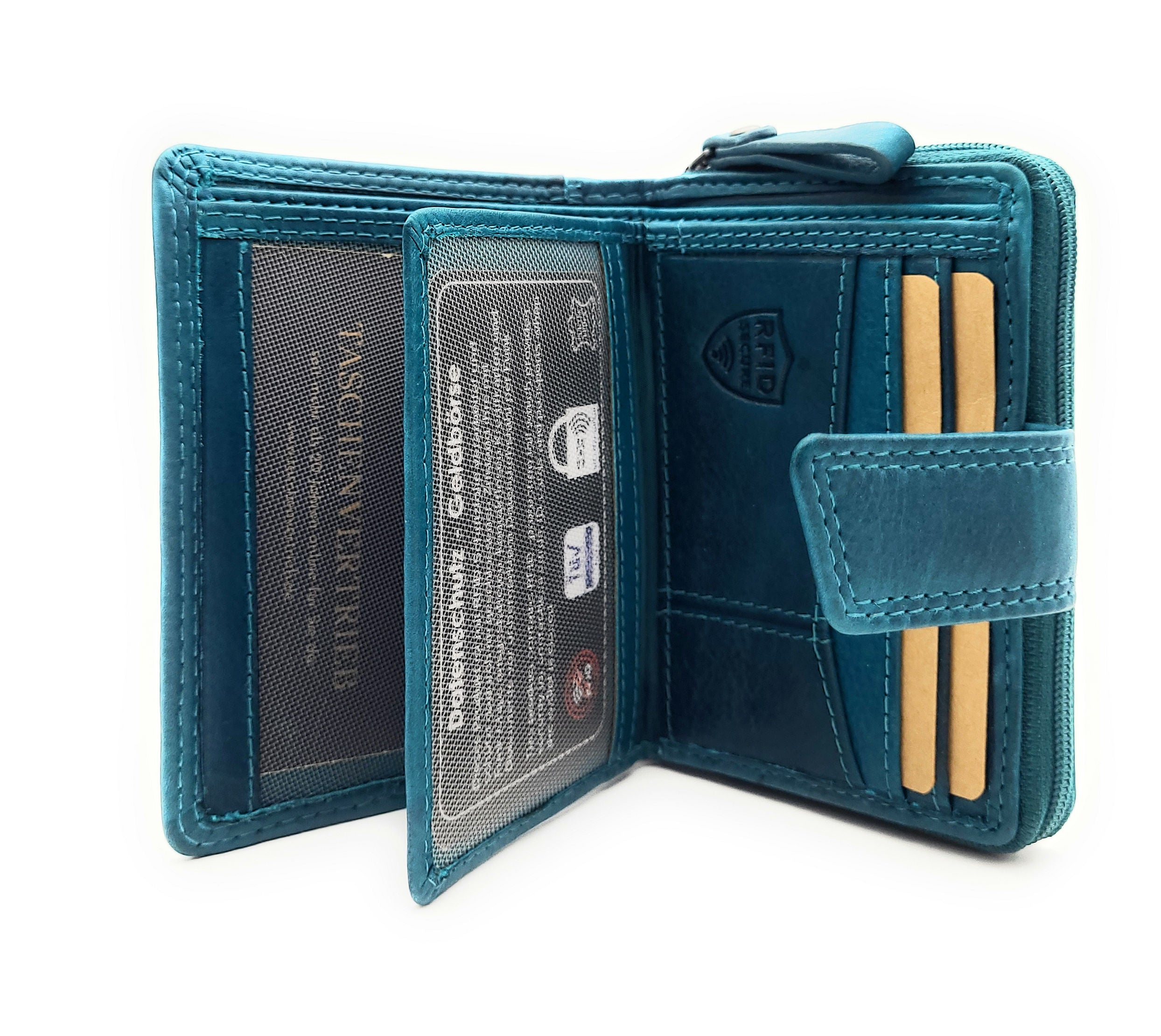 Jockey Club kleine echt Leder Geldbörse Portemonnaie Geldbeutel mit RFID Schutz petrol