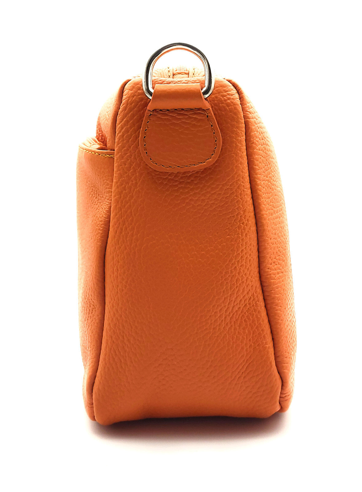 Kleine Handtasche aus echtem Leder – Made in Italy – mit 2 abnehmbaren Schultergurten & silbernen Details – Orange