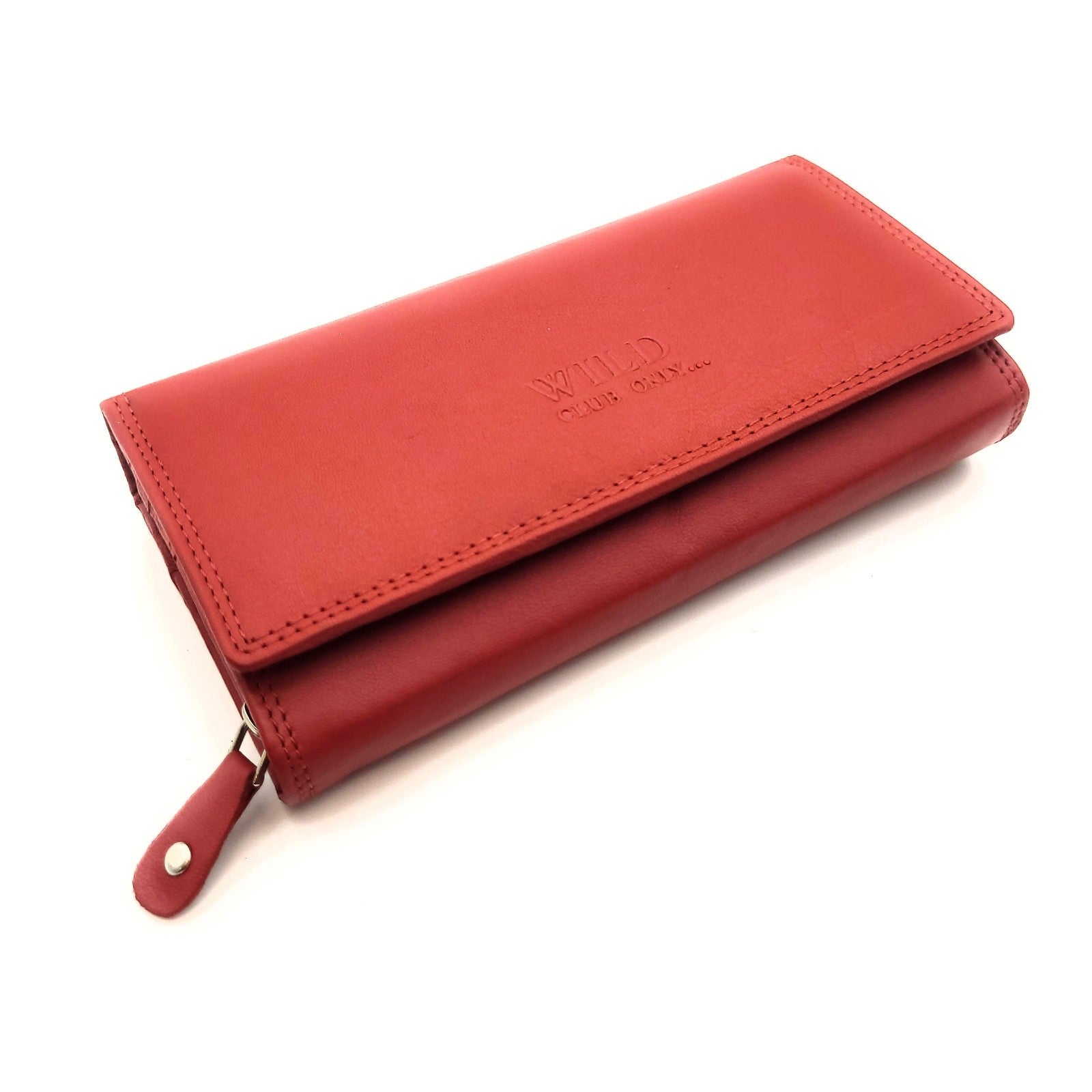 Große Damen Geldbörse aus Echtleder mit RFID-Schutz, 18 Kartenfächer, Langformat mit Münzfach & Doppelnaht rot