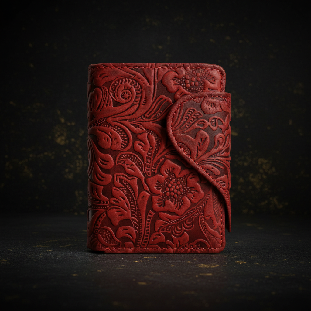 Jockey Club echt Leder Damen Geldbörse Portemonnaie geprägtes Vollrindleder floral mit RFID Schutz Liane rot