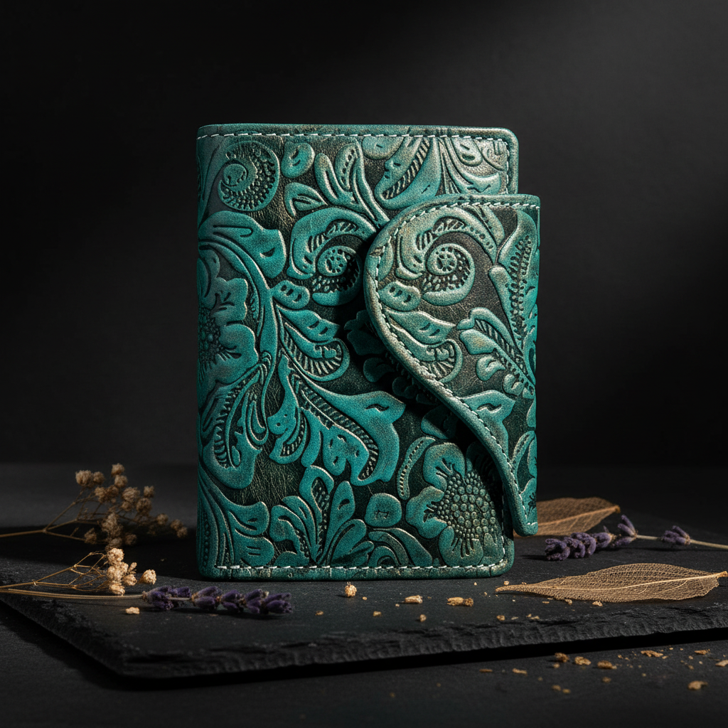 Jockey Club echt Leder Damen Geldbörse Portemonnaie florale Prägung mit RFID Schutz Liane petrol grün