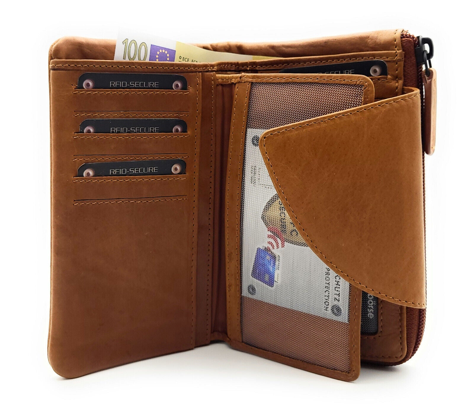 Jockey Club echt Leder Geldbörse Portemonnaie Geldbeutel mit RFID Schutz cognac