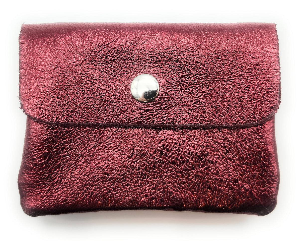 Mini Geldbörse aus echtem Rindleder – kompaktes Leder Portemonnaie Made in Italy bordeau metallic