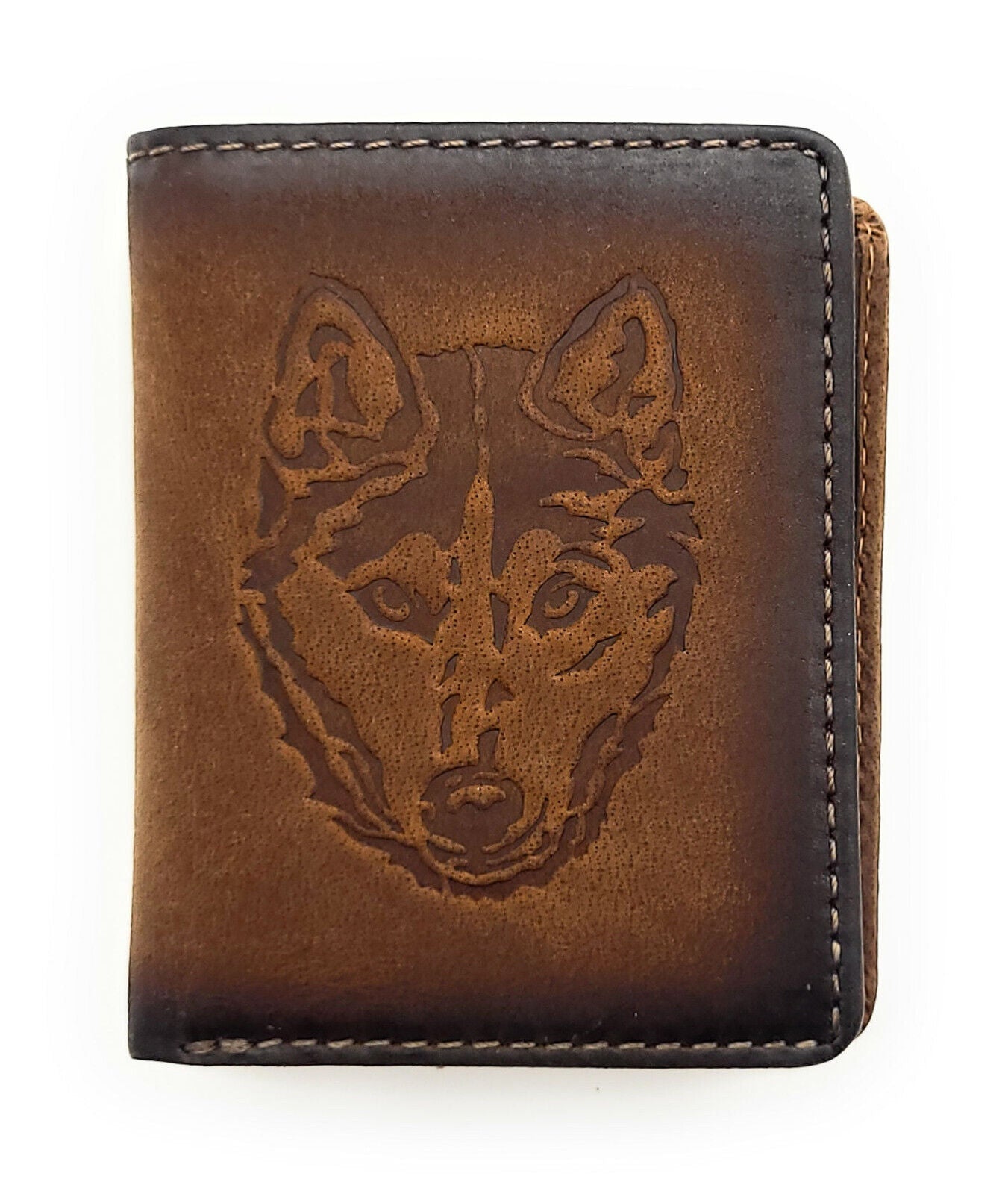 Jockey Club echt Leder Mini Geldbörse Portemonnaie mit RFID NFC Schutz Husky vintage braun