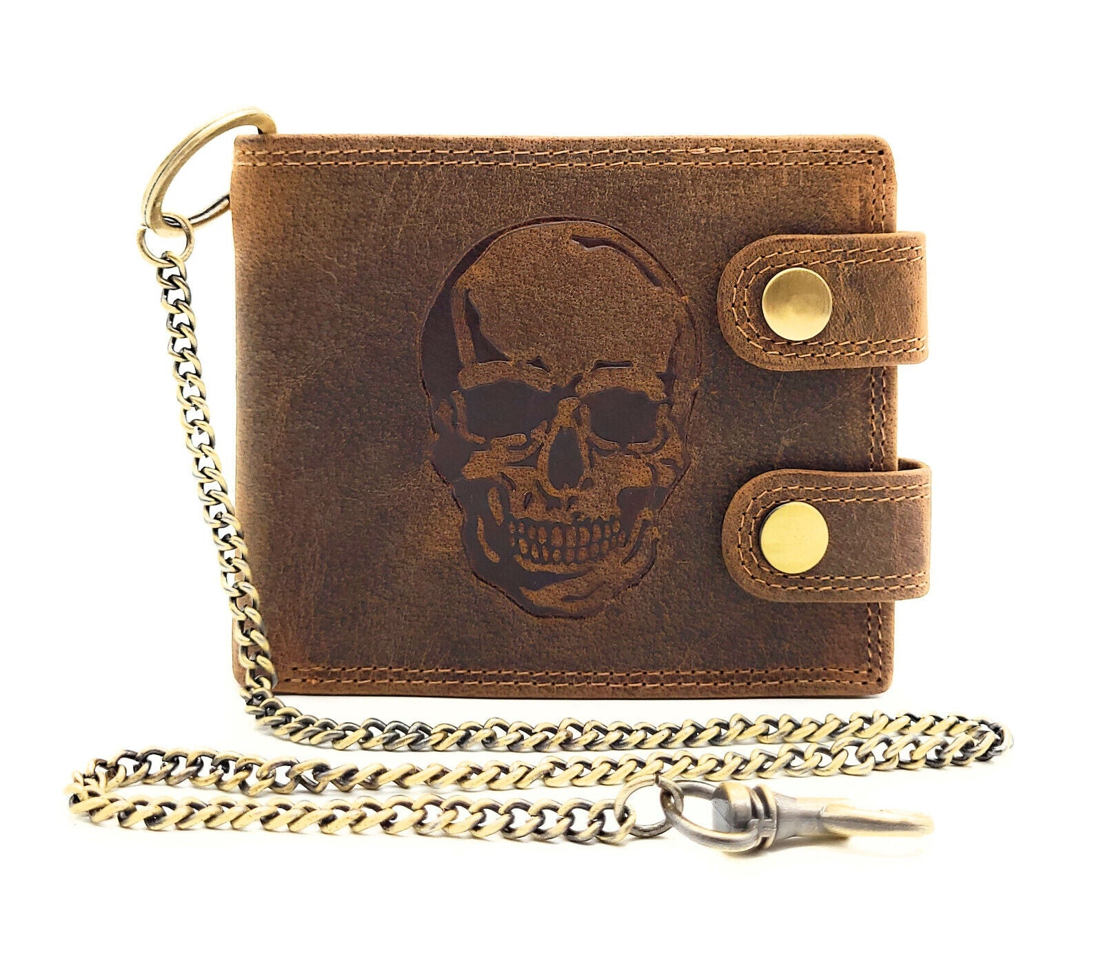 echt Leder Biker Geldbörse mit Kette RFID Schutz Hunterleder Portemonnaie Skull Totenkopf