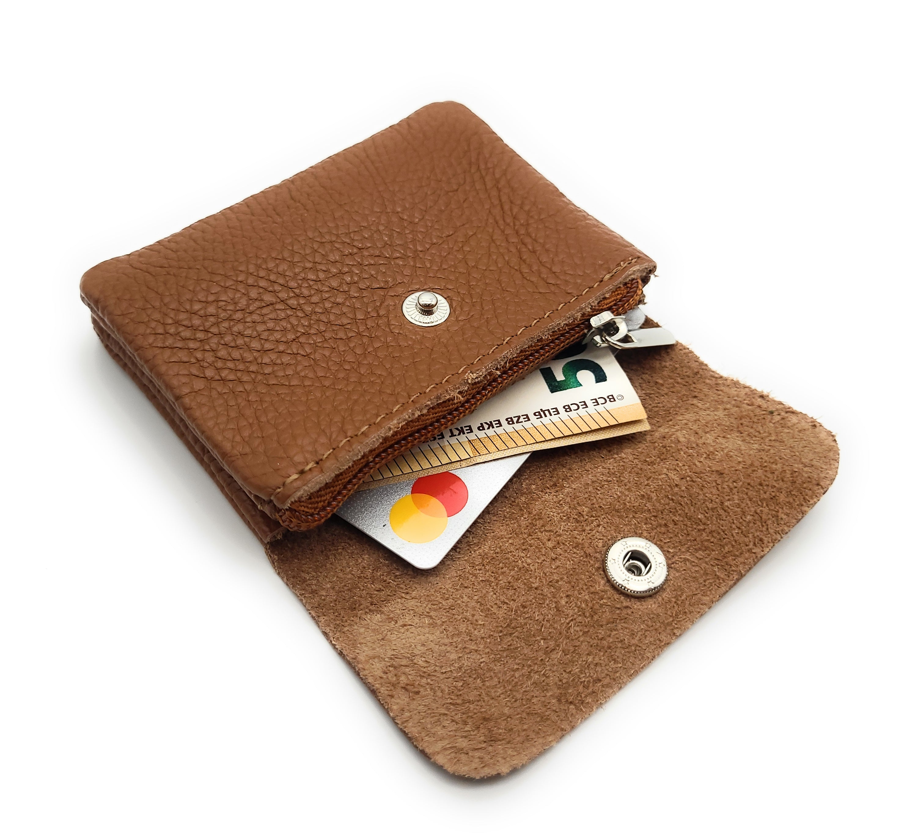 Mini Geldbörse aus echtem Rindleder – kompaktes Leder Portemonnaie Made in Italy kastanien-braun