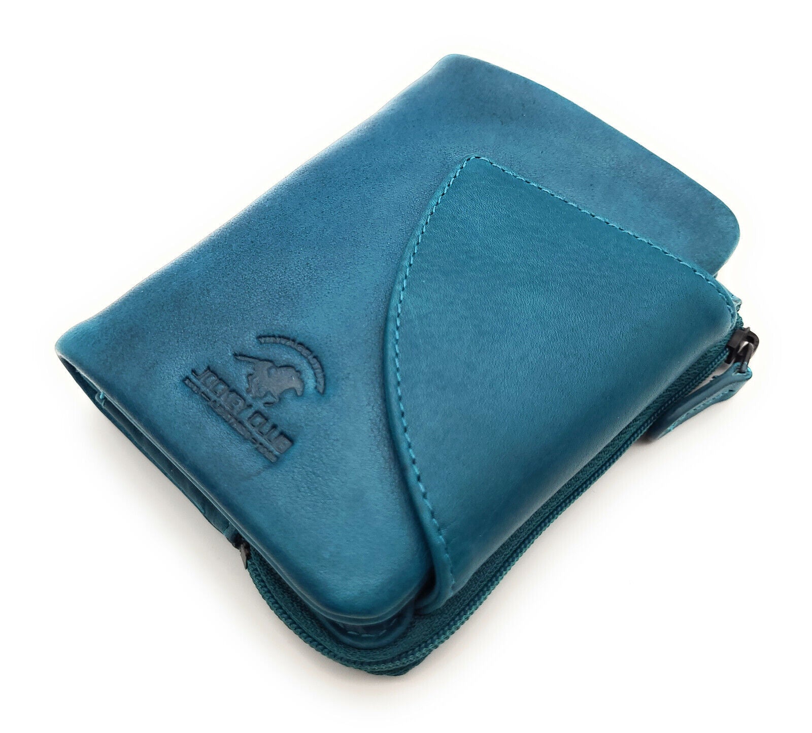 Jockey Club kompakte echt Leder Geldbörse Portemonnaie mit RFID Schutz petrol