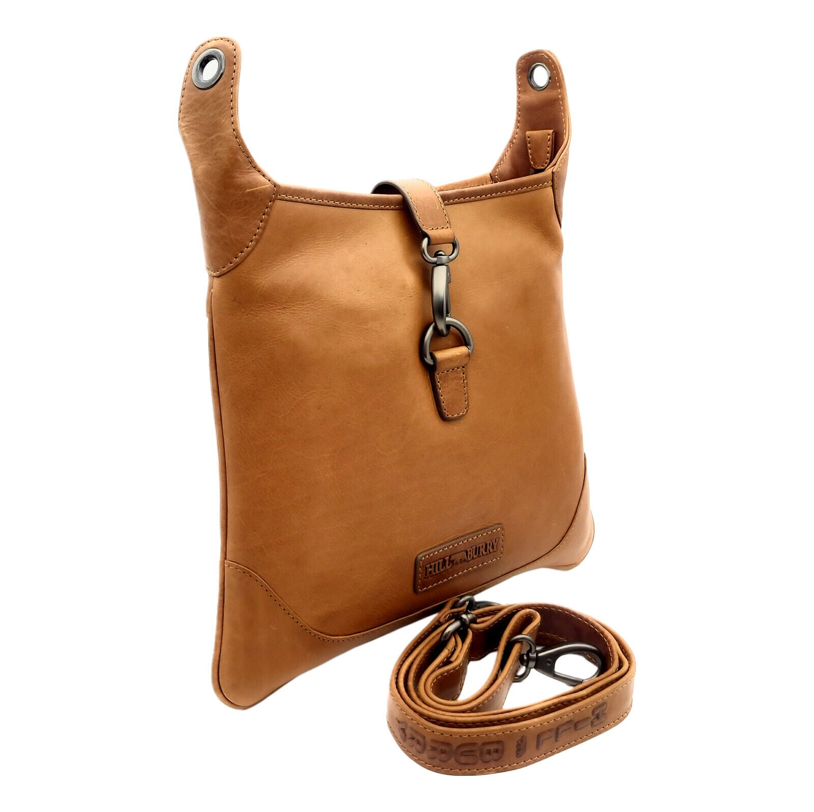 Hillburry Damen Handtasche Umhängetasche Braun – Echtleder, Verstellbarer Schultergurt, Karabinerverschluss