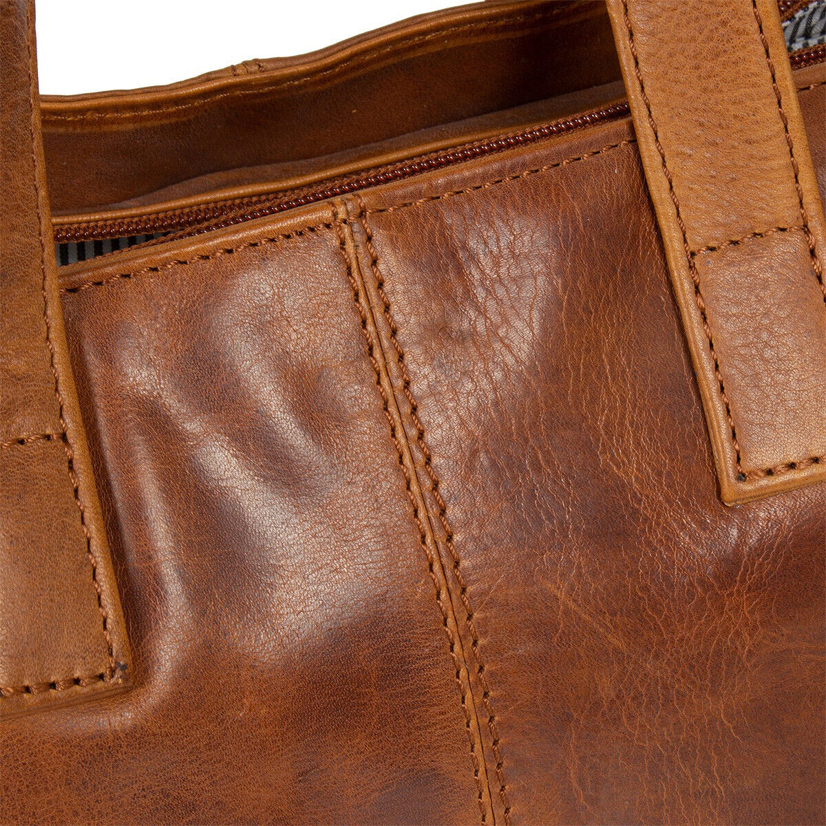 Justified Bags echt Leder Medium Damen Shopper Handtasche abnehmbarer Schultergurt Nynke cognac