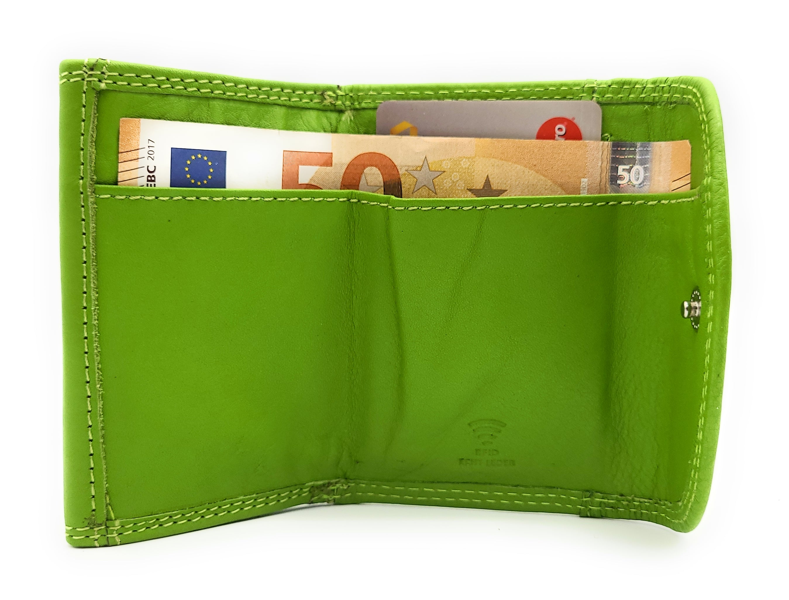 Lemasi echt Leder Mini Geldbörse Portemonnaie Wickelbörse Urlaubsbörse grün
