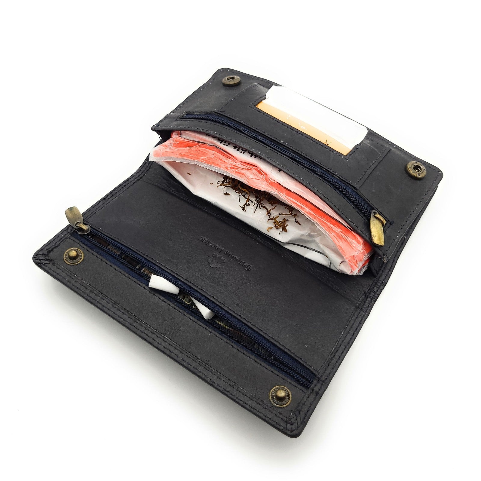 echt Leder Tabakbeutel Tabaktasche Tabak Etui Beutel mit Blättchen Fach B-Ware