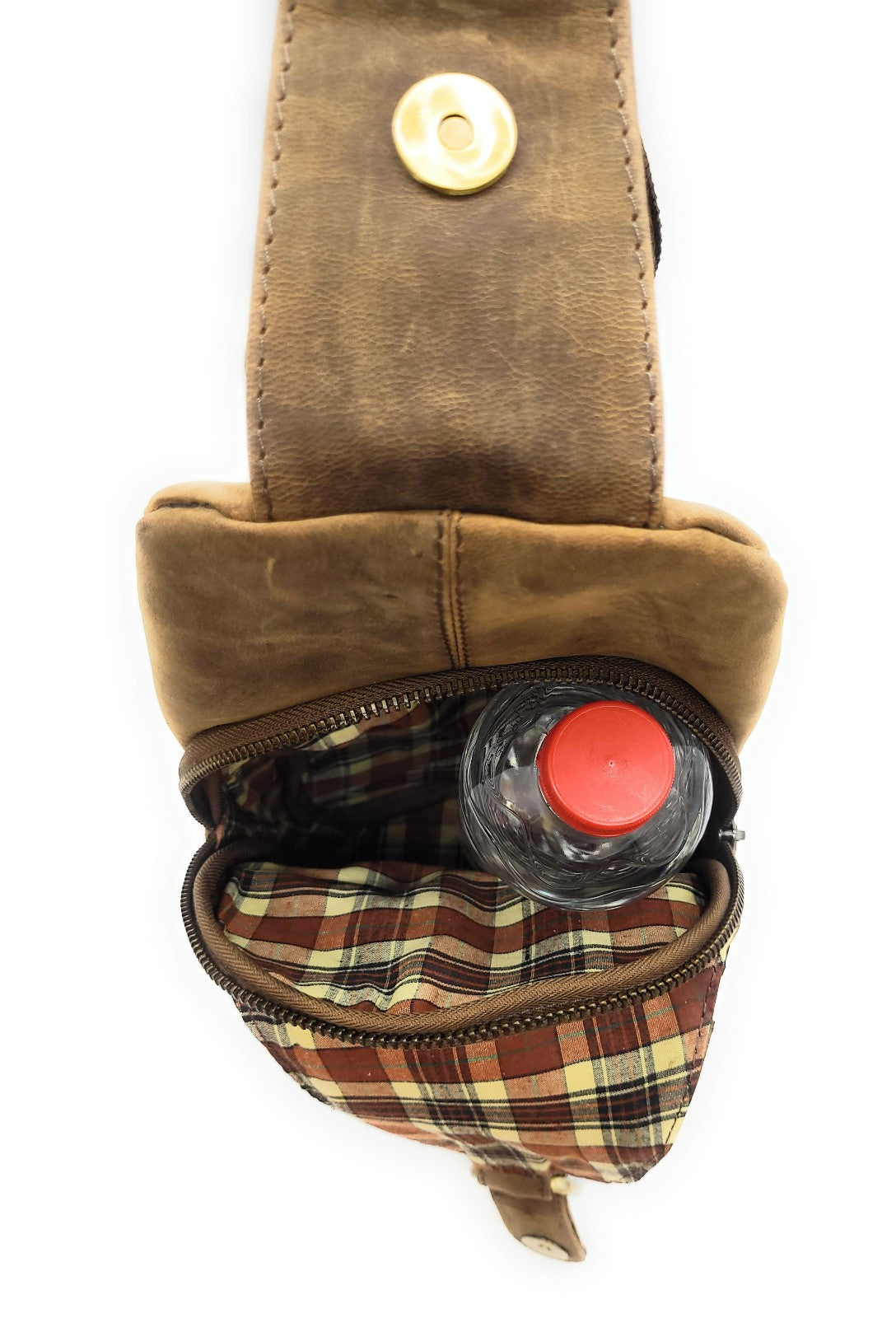 Leatherfox Slingbag aus echtem Hunterleder – mittelgroße Unisex-Umhängetasche mit 2 Fronttaschen, verstellbarem Gurt & karierter Innenausstattung
