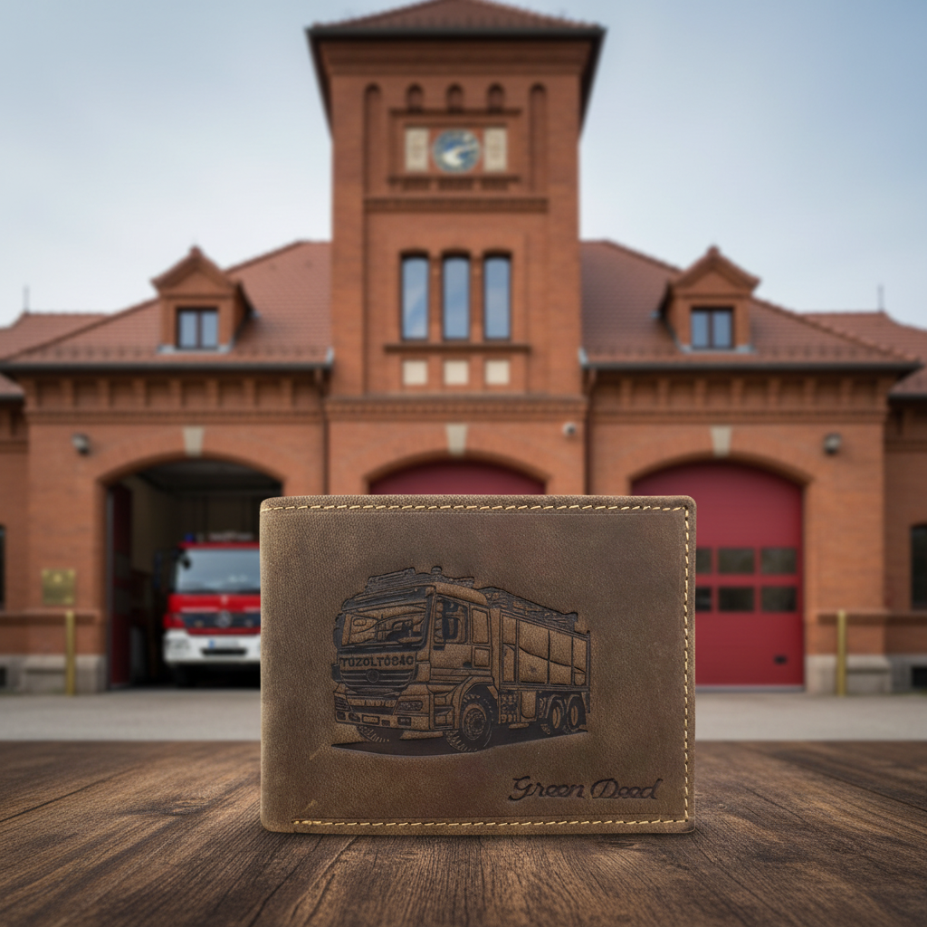 Green Deed Herren Geldbörse Hunterleder mit Feuerwehr-Prägung, RFID-Schutz & Geschenkbox
